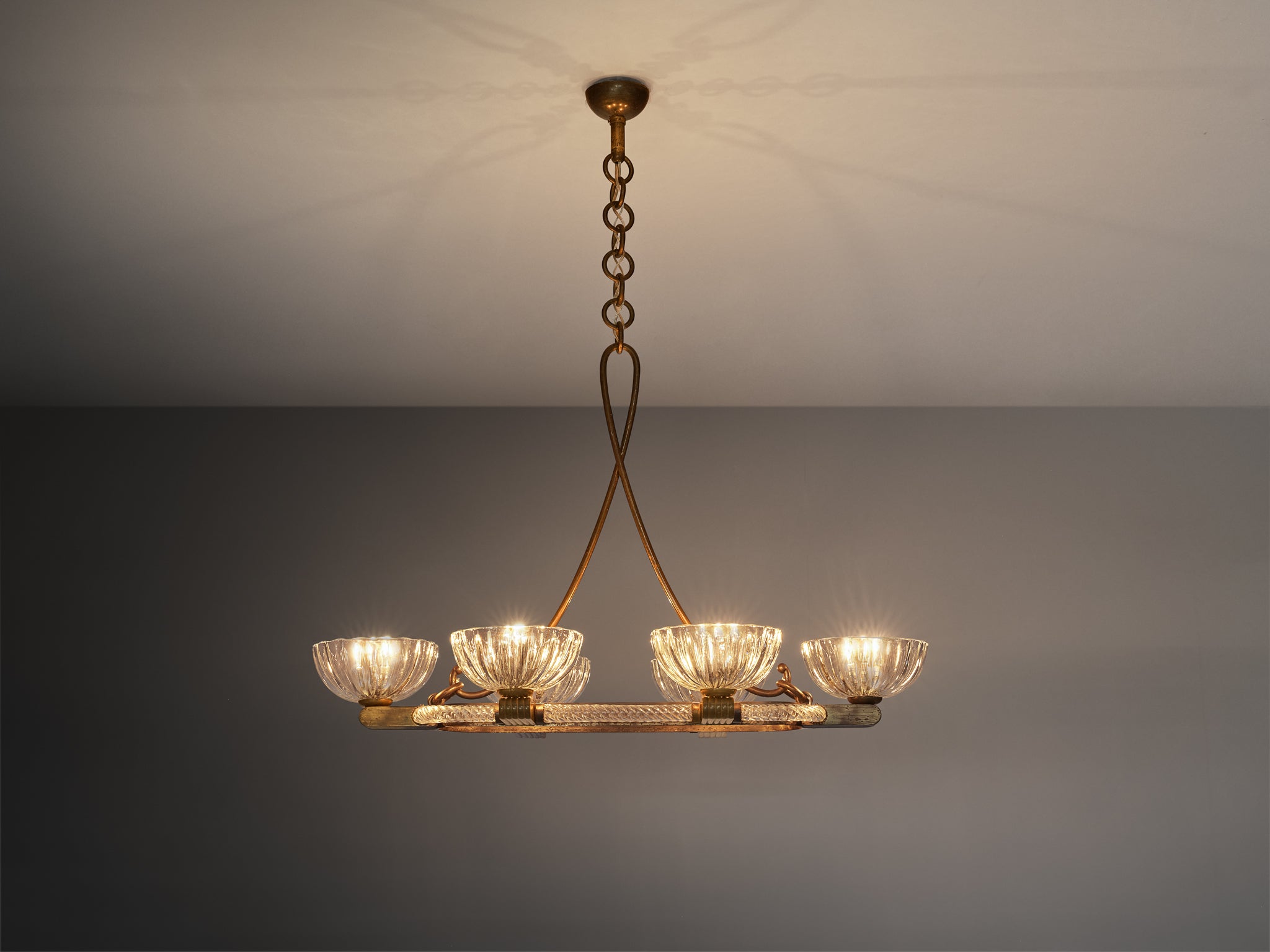 Barovier & Toso Italian Chandelier in Crystal Glass and Brass
