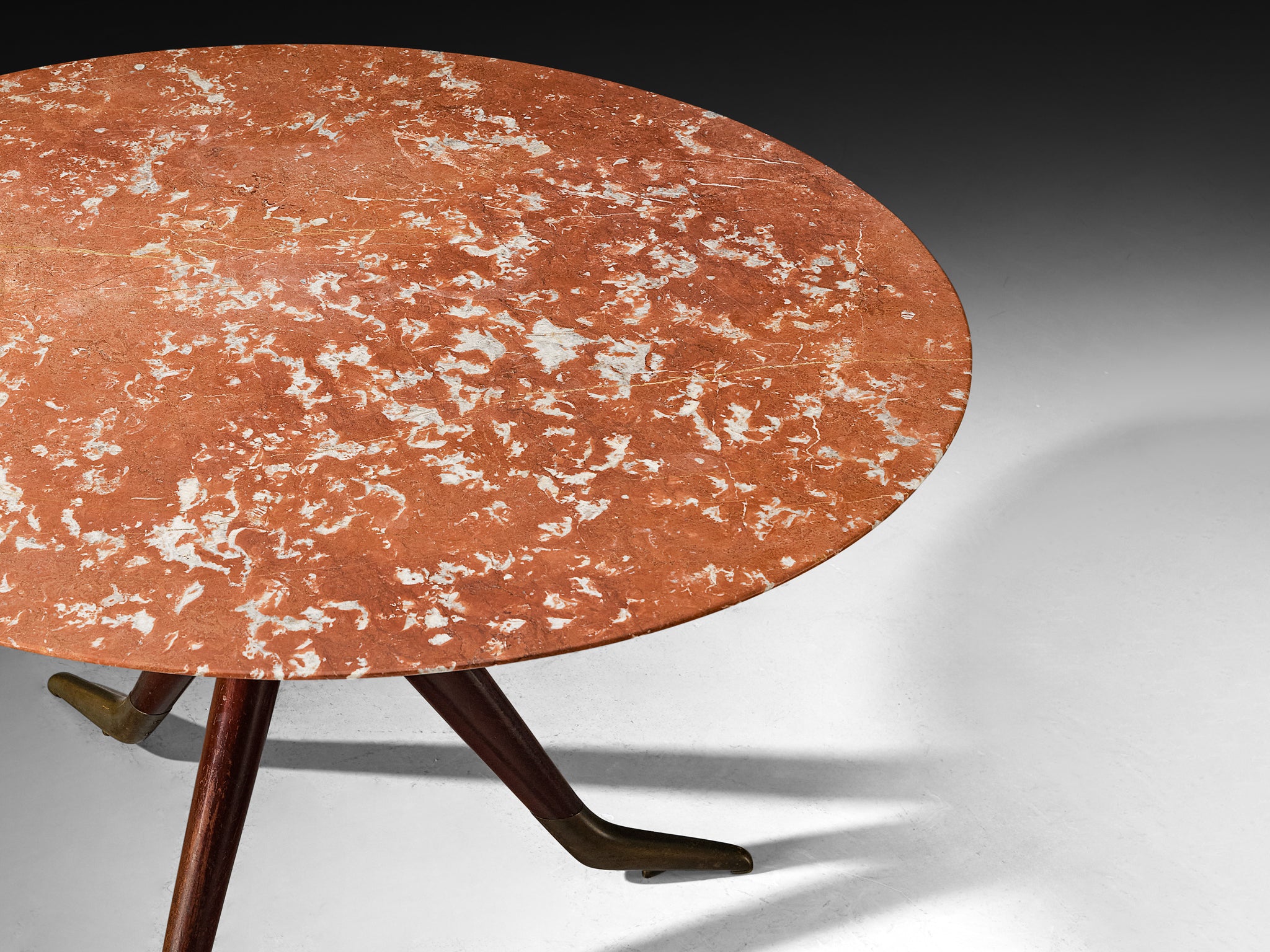 1940s Mid-Century Elegant Italian Dining or Center Table in Rosso Francia Marble