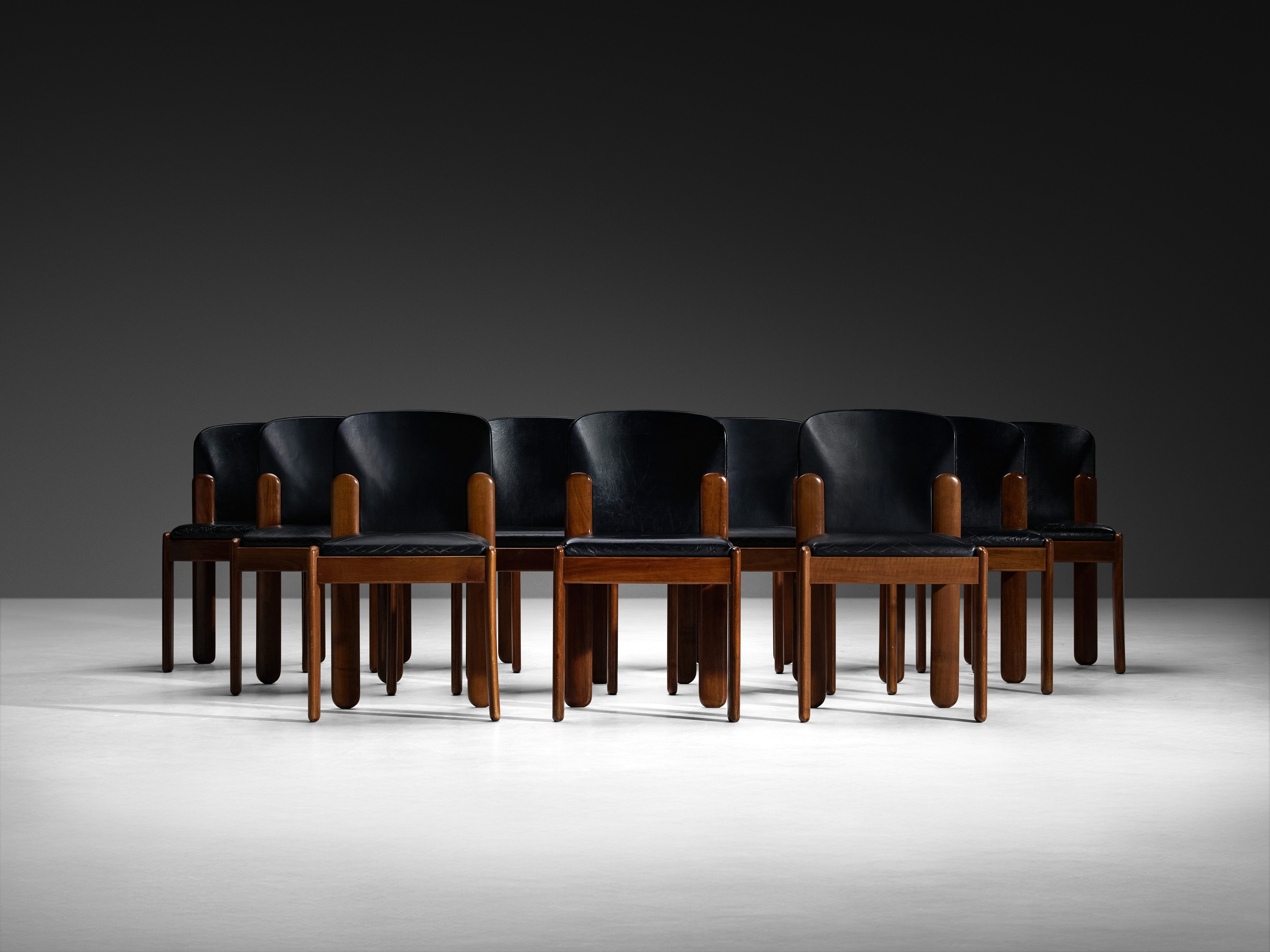 Silvio Coppola for Bernini Set of Twelve Dining Chairs in Walnut Seating Morentz