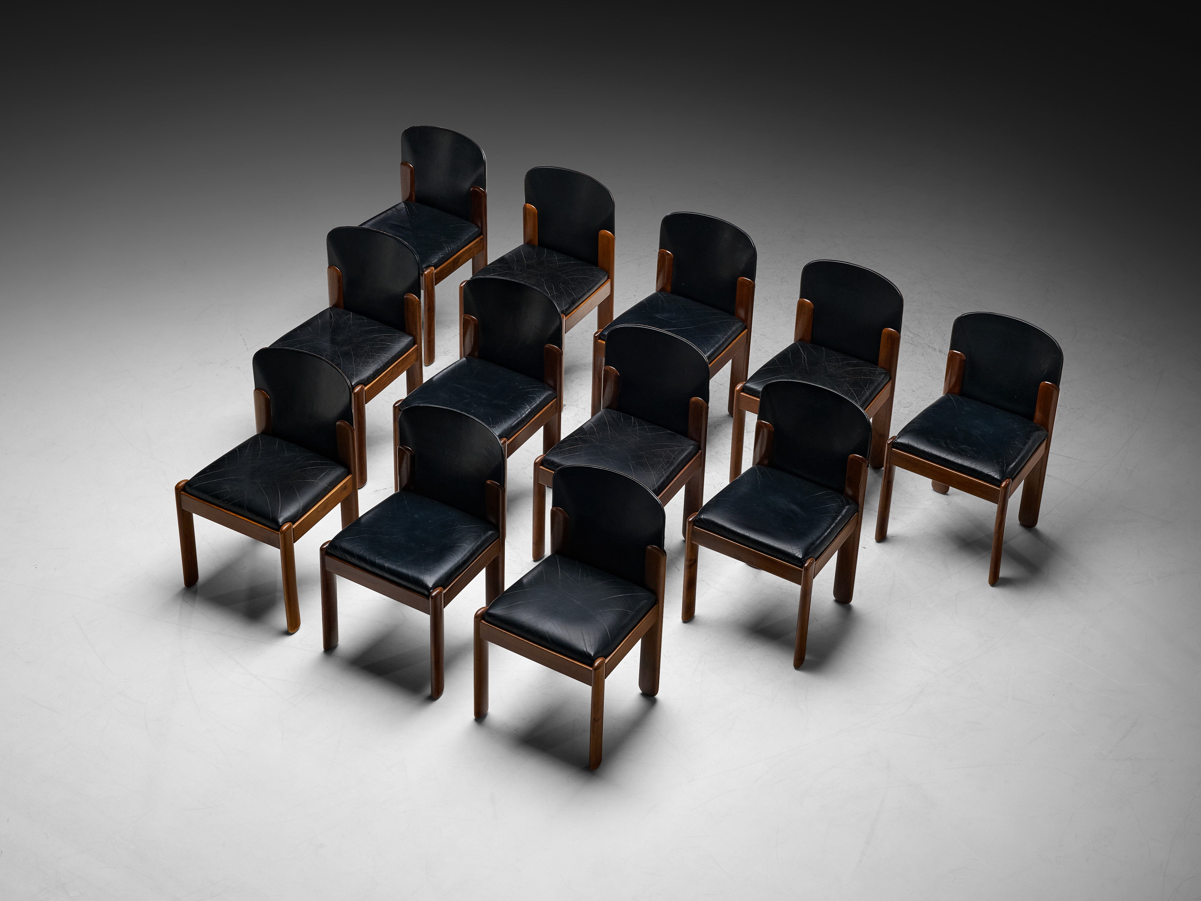 Silvio Coppola for Bernini Set of Twelve Dining Chairs in Walnut Seating Morentz