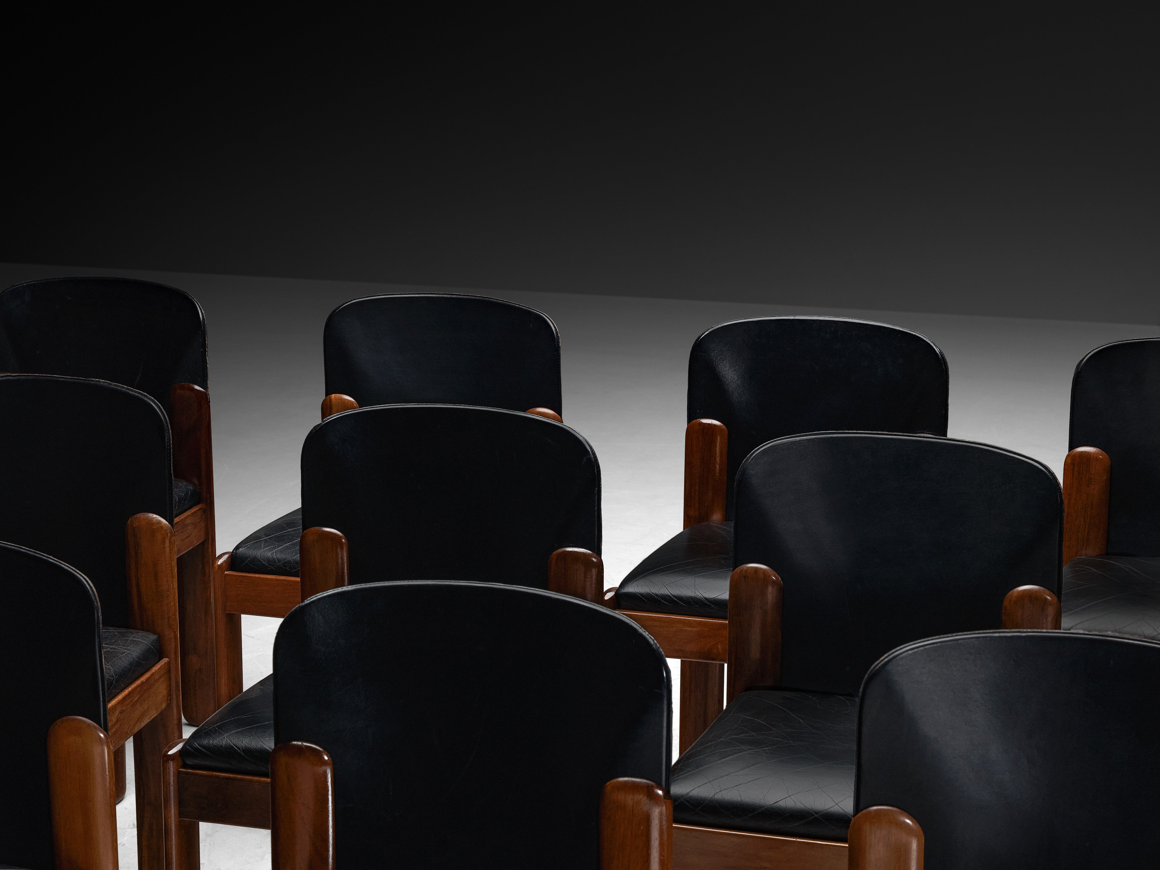 Silvio Coppola for Bernini Set of Twelve Dining Chairs in Walnut Seating Morentz