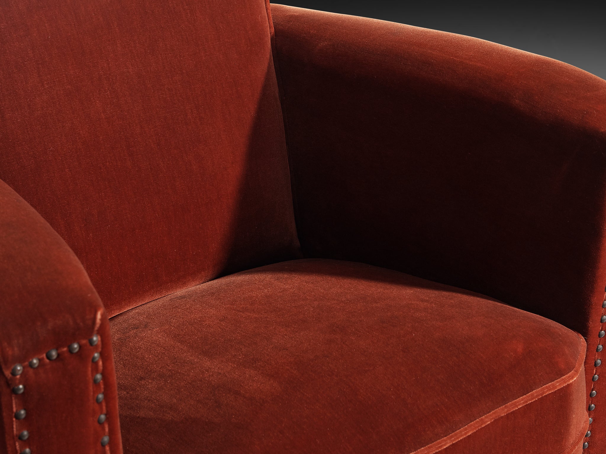 Elegant Art Deco Lounge Chair in Red Fabric Seating Morentz