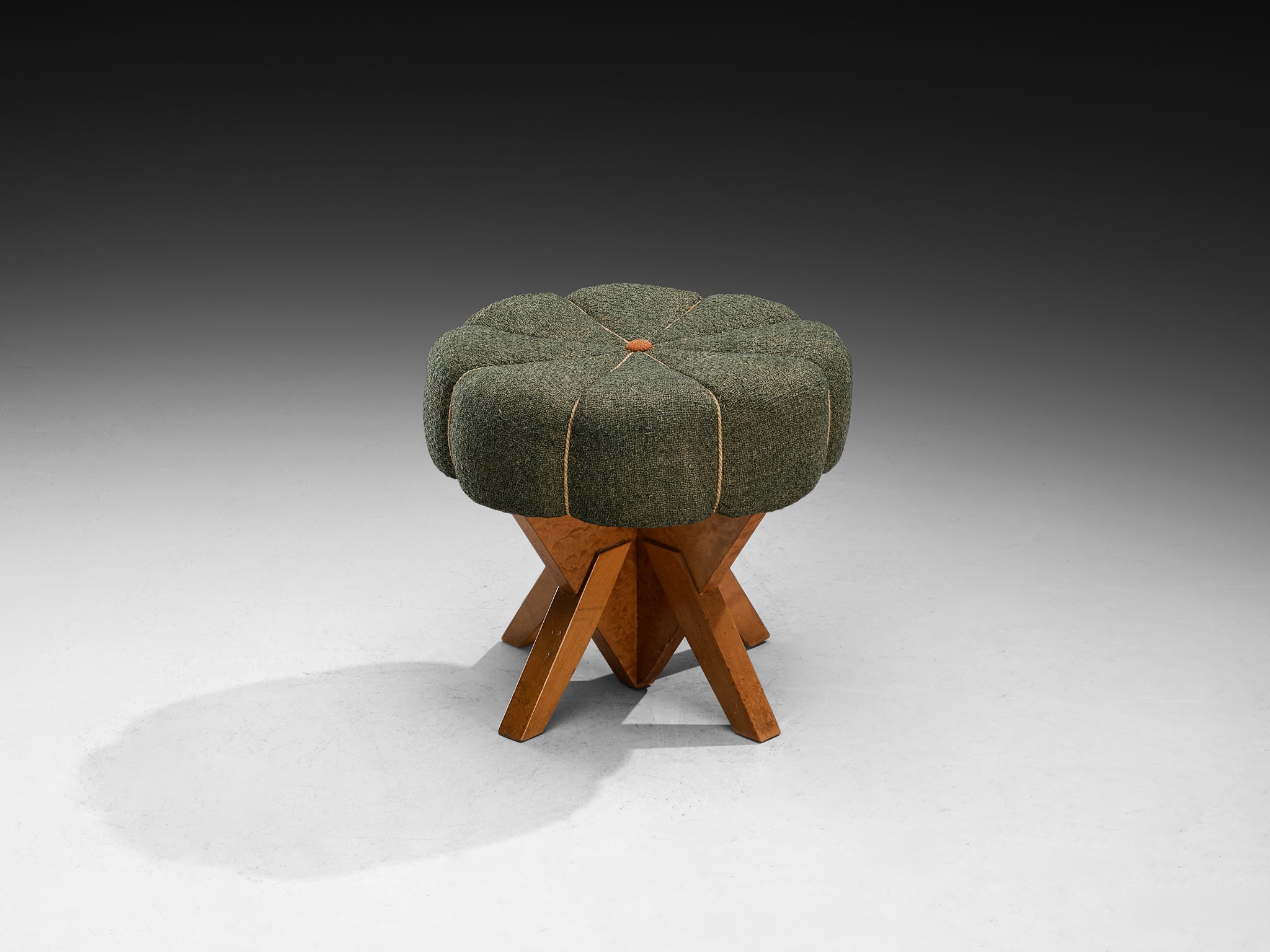 Art Deco Stool or Ottoman in Birch Wood with Angular Base