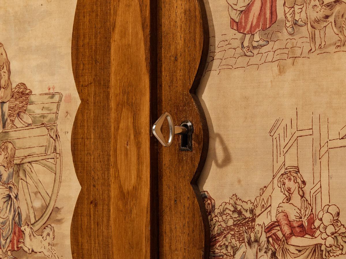 Italian Mid-Century Modern Highboard with Illustrated Fabric Panels in Chestnut Case pieces and storage cabinets Morentz
