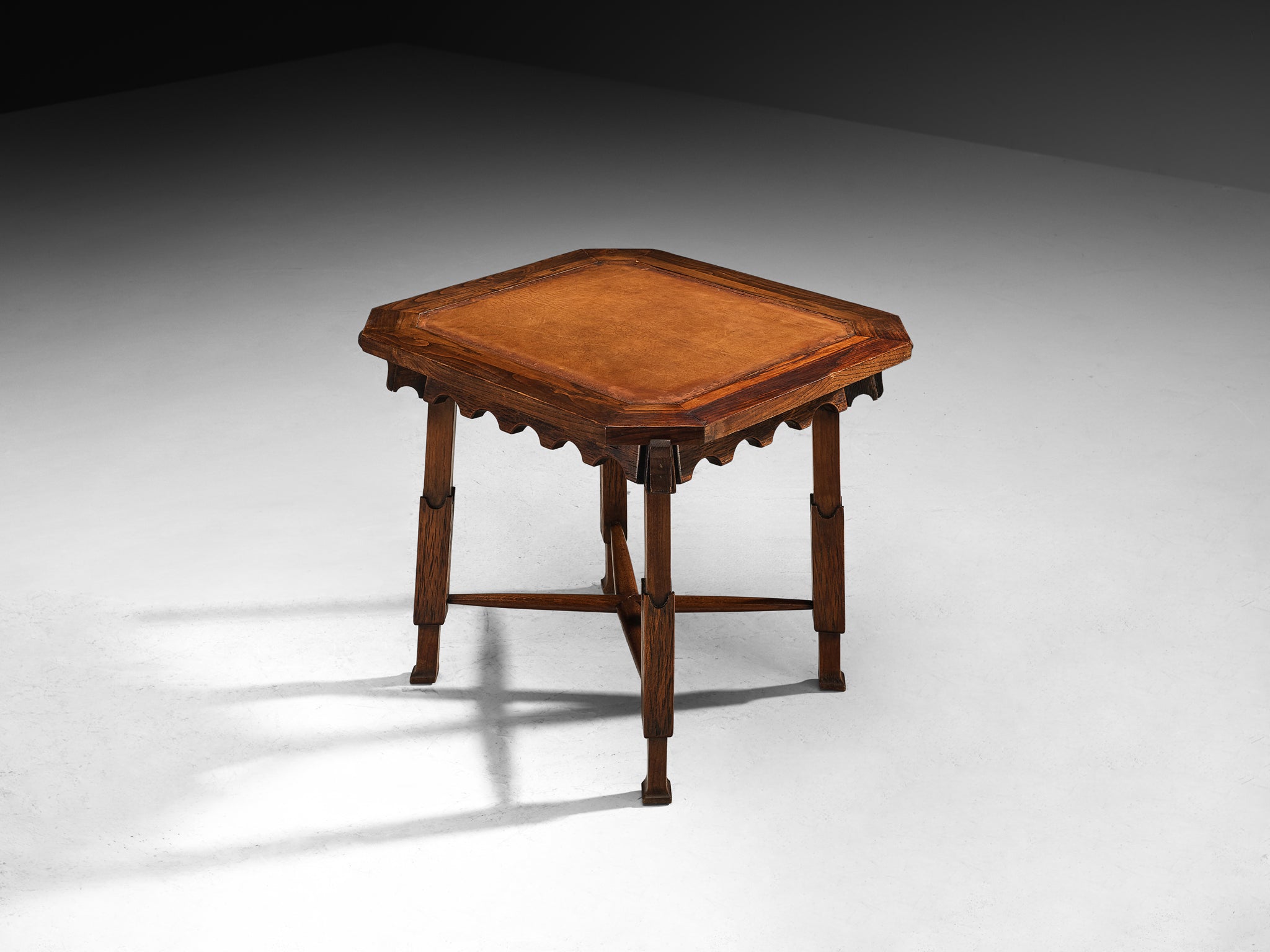 Ernesto Valabrage for Vittorio Valabrega Game Table in Chestnut and Leather Tables Morentz
