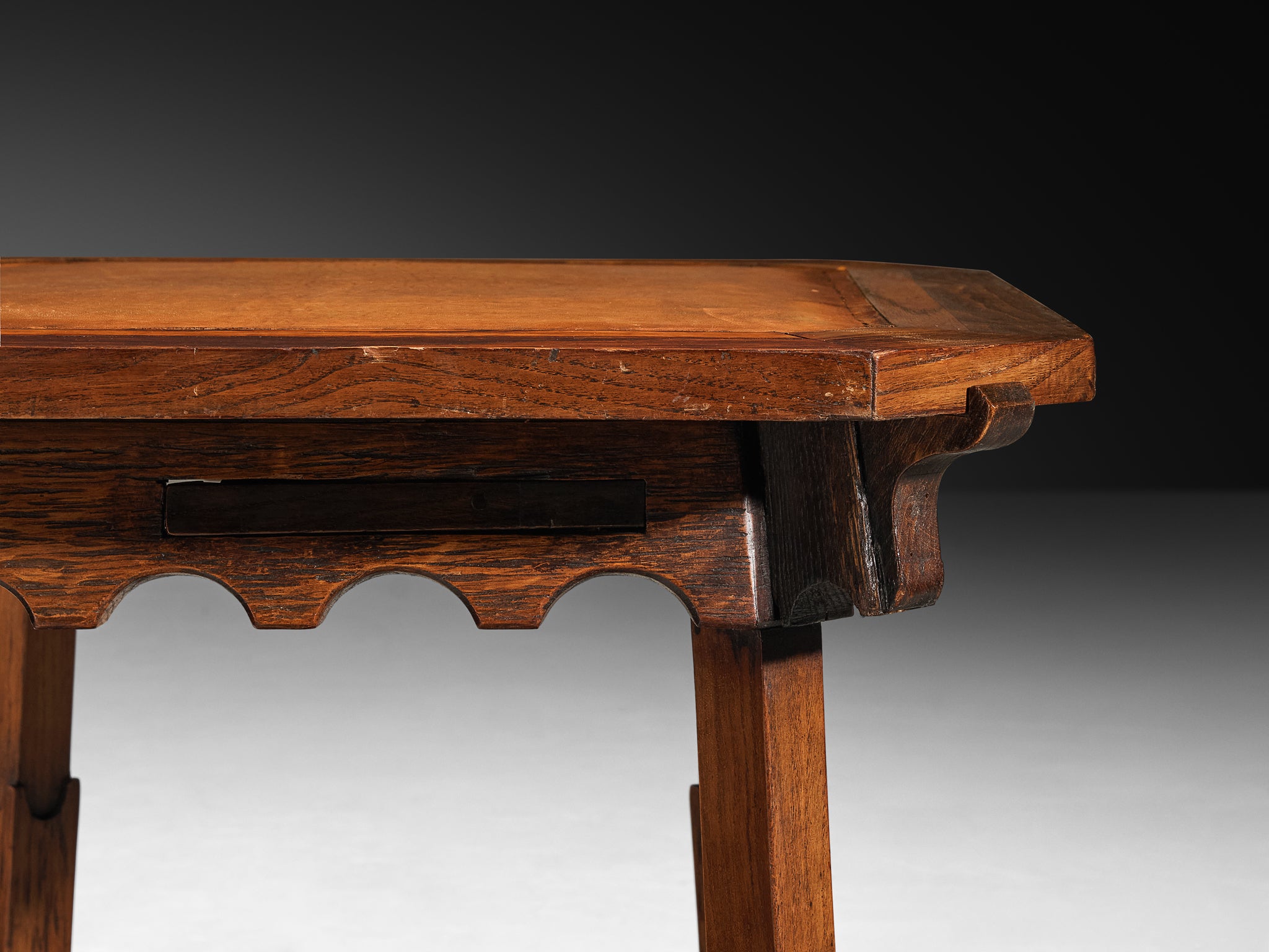 Ernesto Valabrage for Vittorio Valabrega Game Table in Chestnut and Leather Tables Morentz