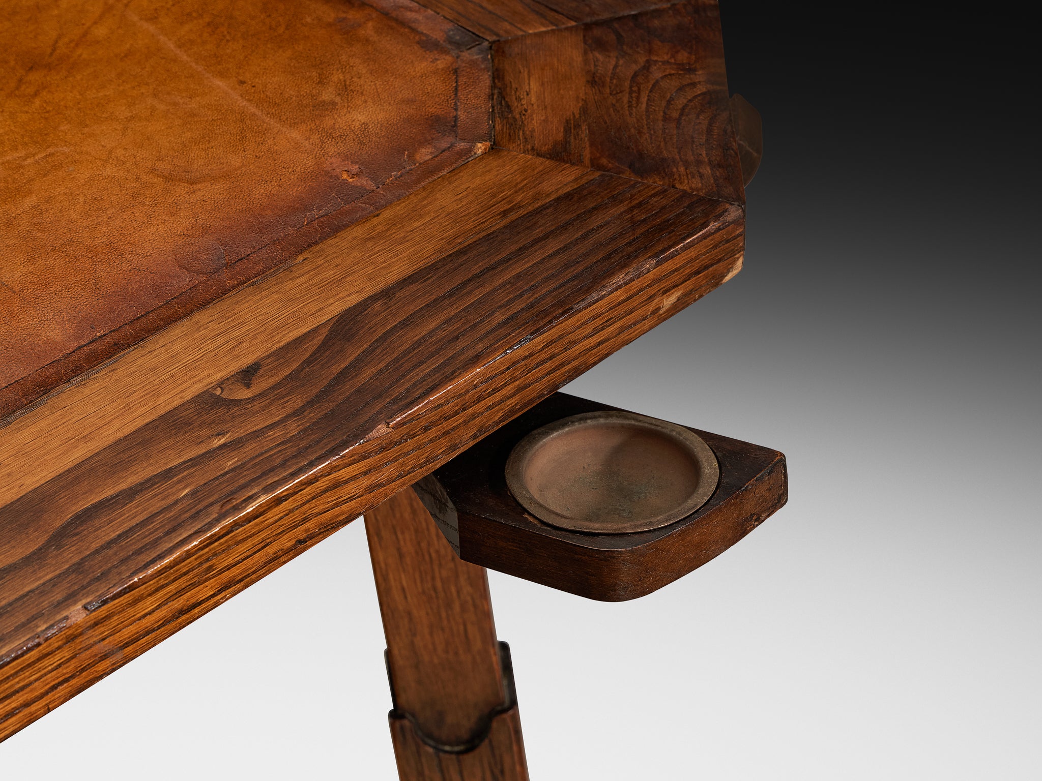 Ernesto Valabrage for Vittorio Valabrega Game Table in Chestnut and Leather Tables Morentz