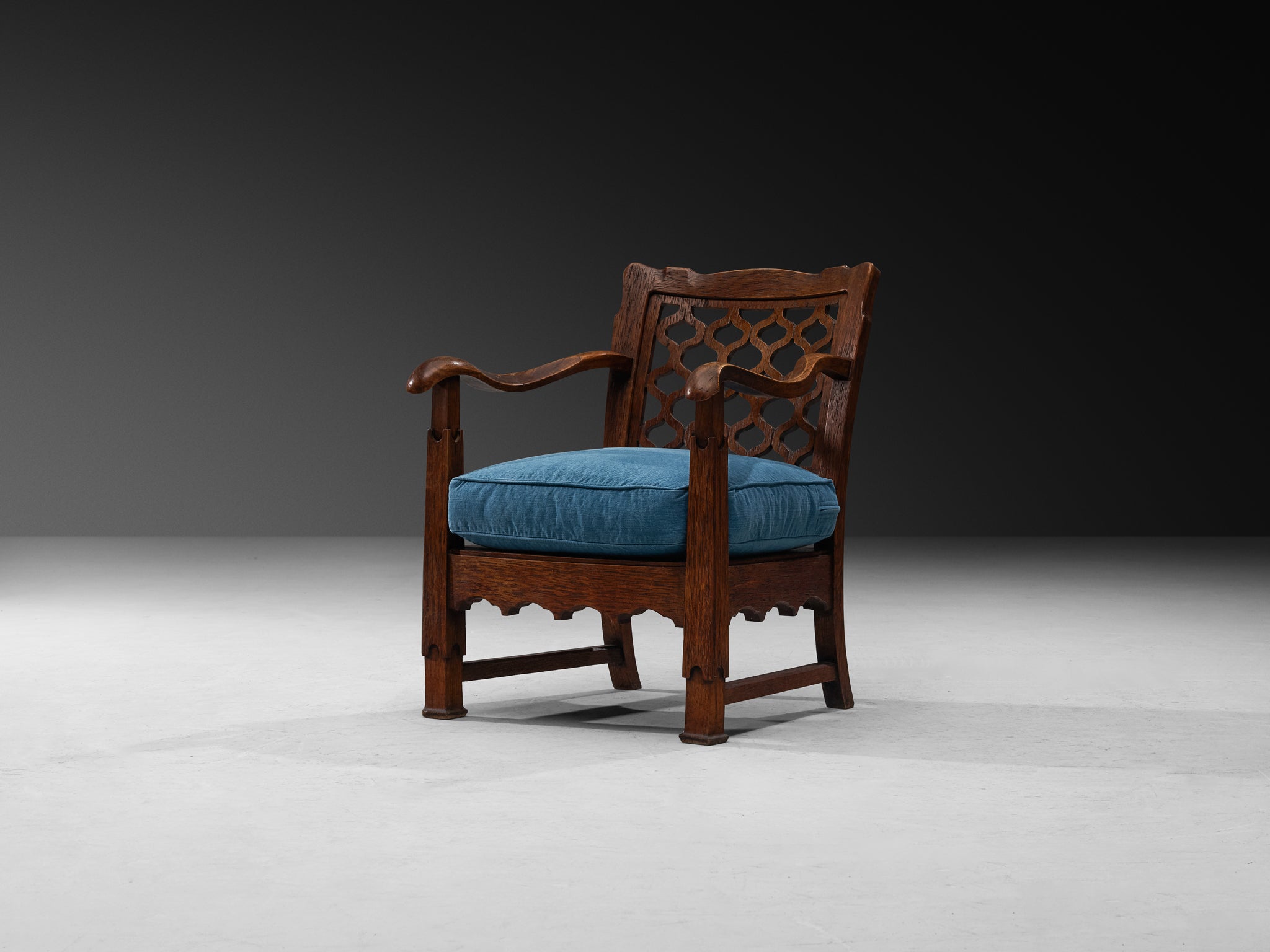 Ernesto Valabrega for Vittorio Valabrega Lounge Chairs in Oak and Blue Upholstery Seating Morentz
