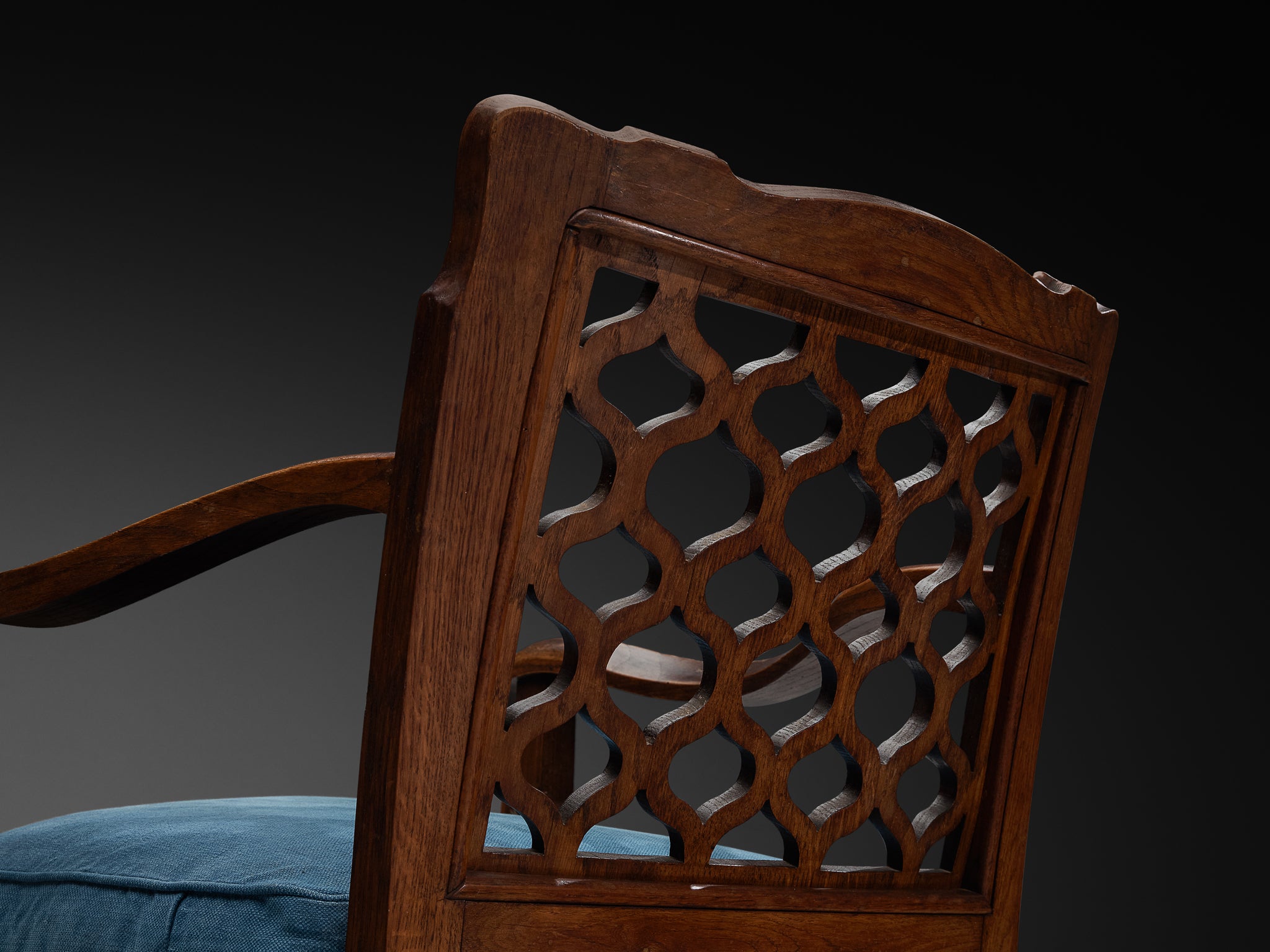 Ernesto Valabrega for Vittorio Valabrega Lounge Chairs in Oak and Blue Upholstery Seating Morentz