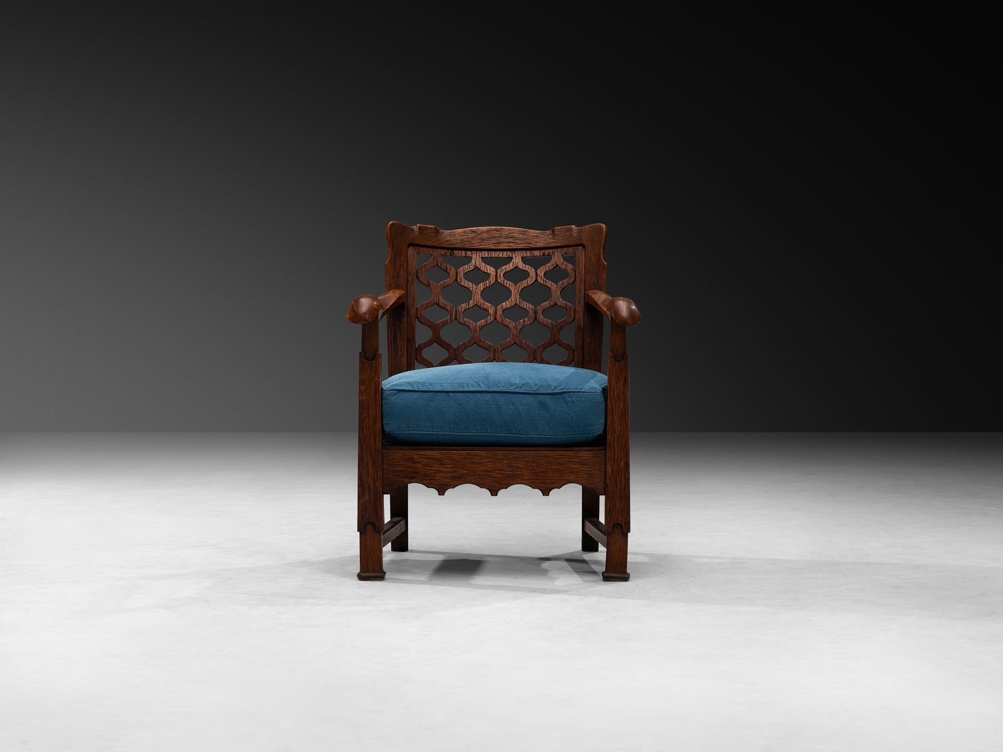 Ernesto Valabrega for Vittorio Valabrega Lounge Chairs in Oak and Blue Upholstery Seating Morentz
