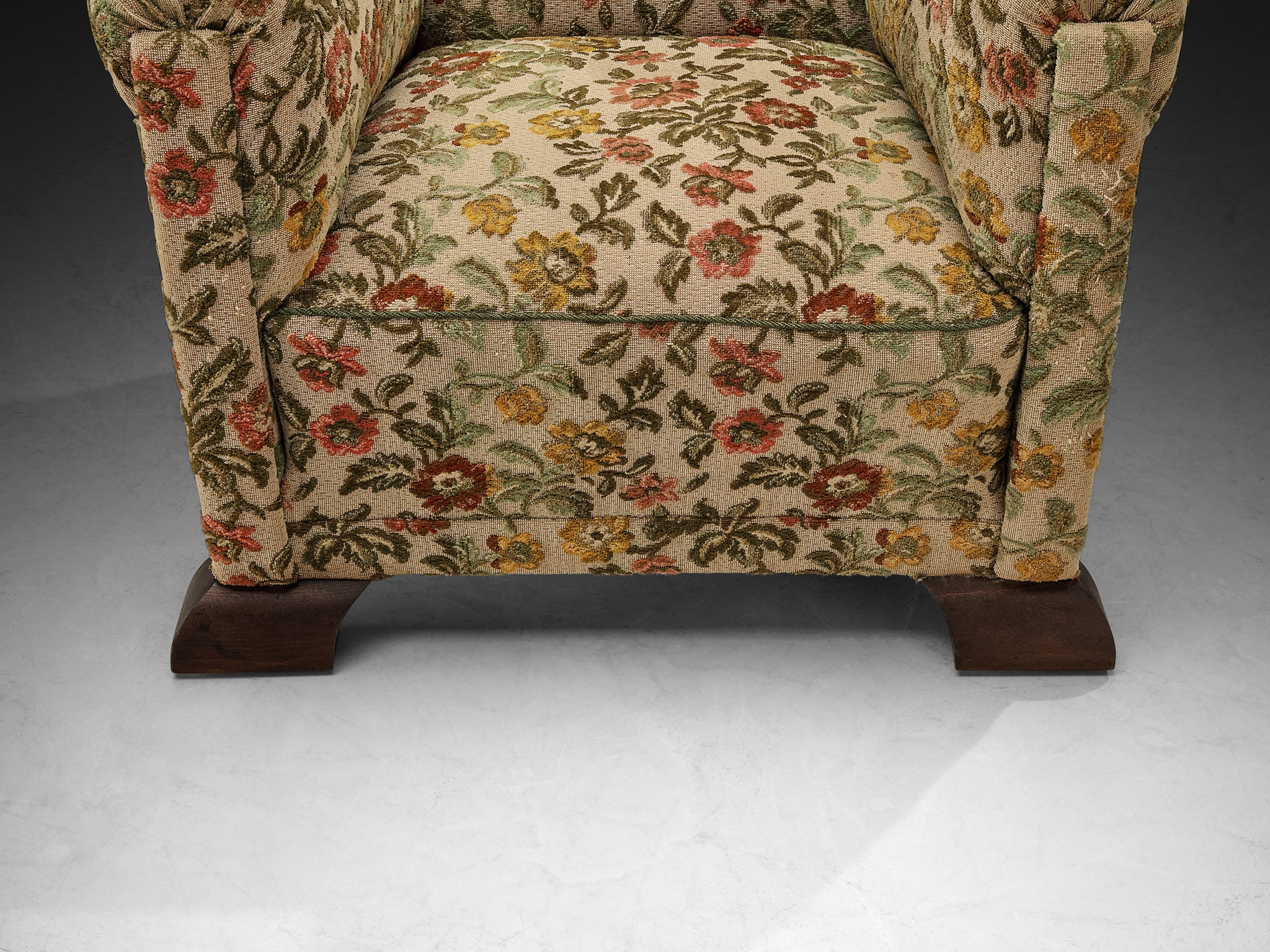 Pair of Mid-Century Lounge Chairs in Floral Upholstery with Quirky Feet