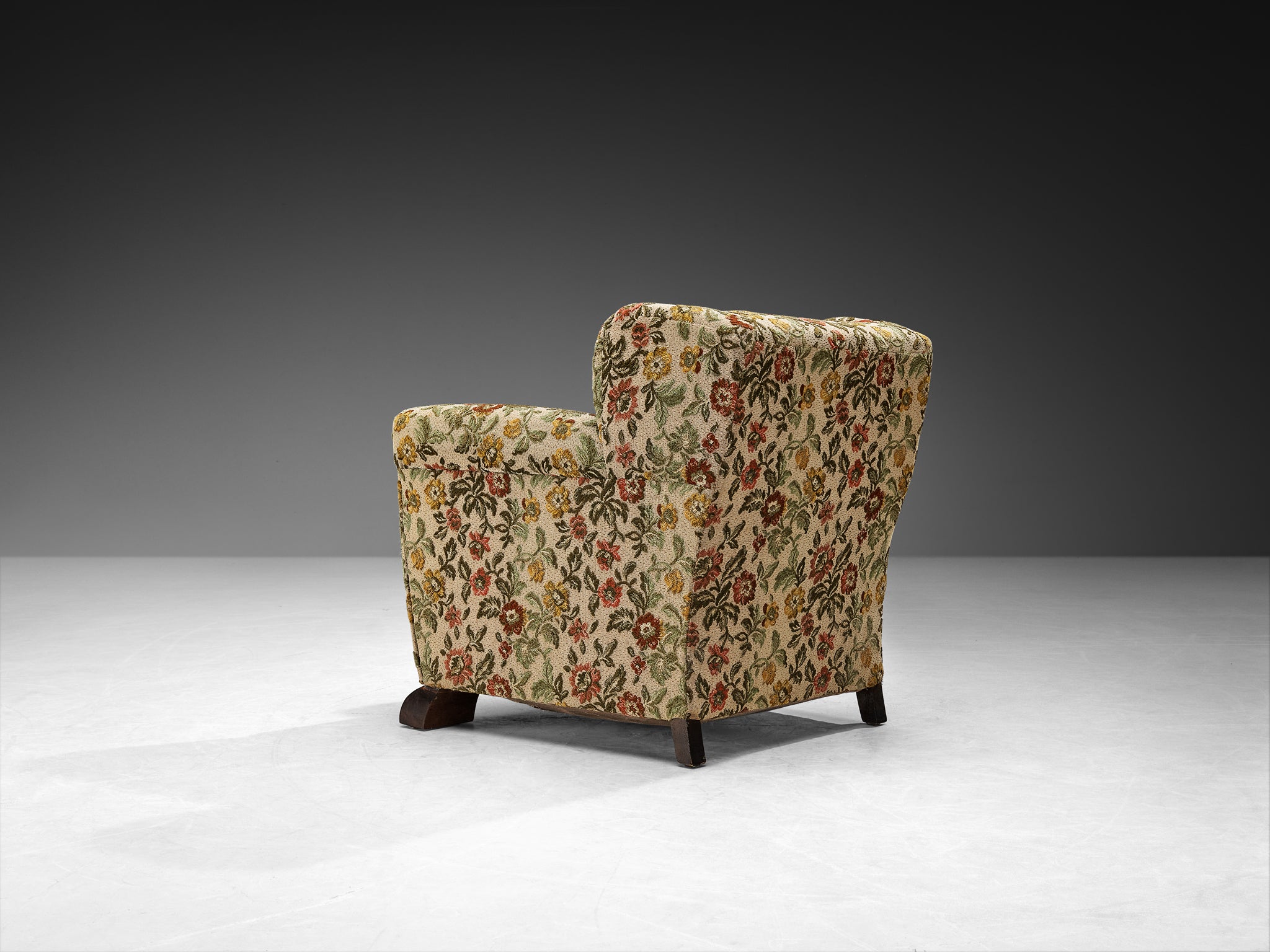 Pair of Mid-Century Lounge Chairs in Floral Upholstery with Quirky Feet