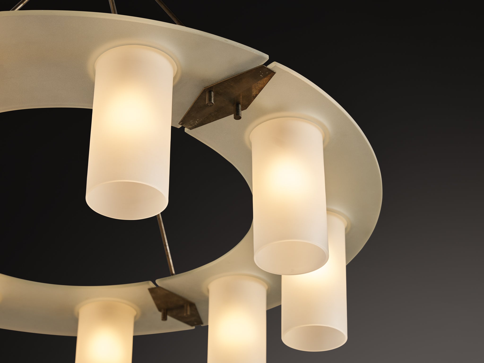 1950s Mid-Century Modern Italian Chandeliers in Satin Glass and Brass Lighting Morentz