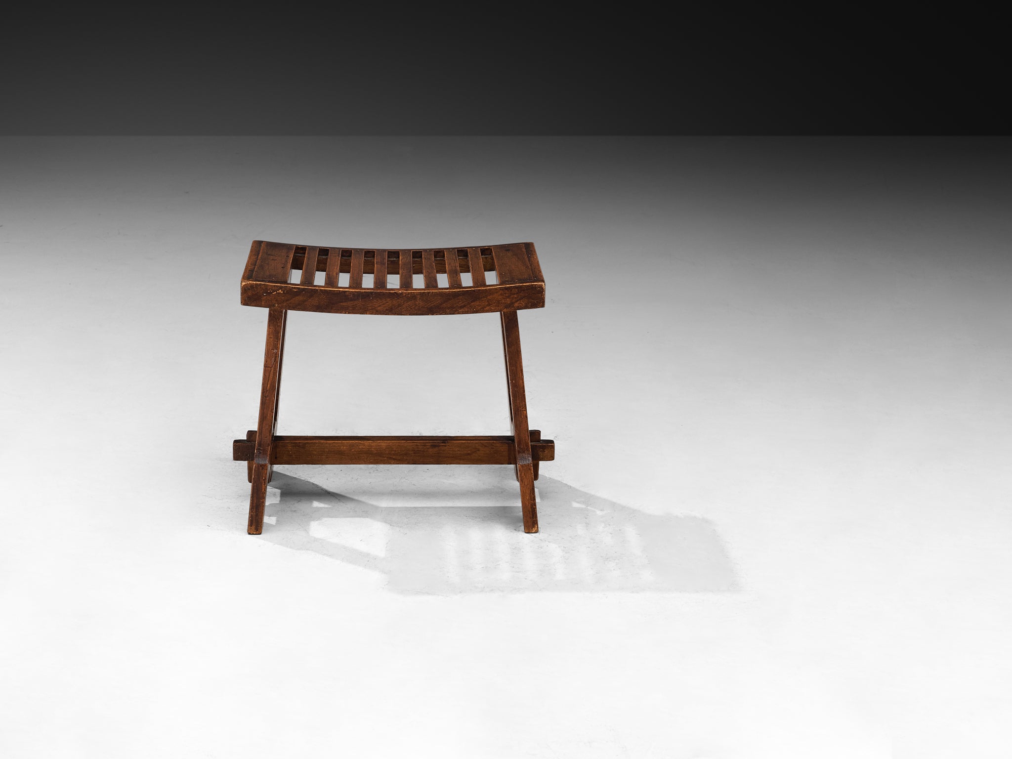 Art Deco Stool or Ottoman in Chestnut with Slatted Seat