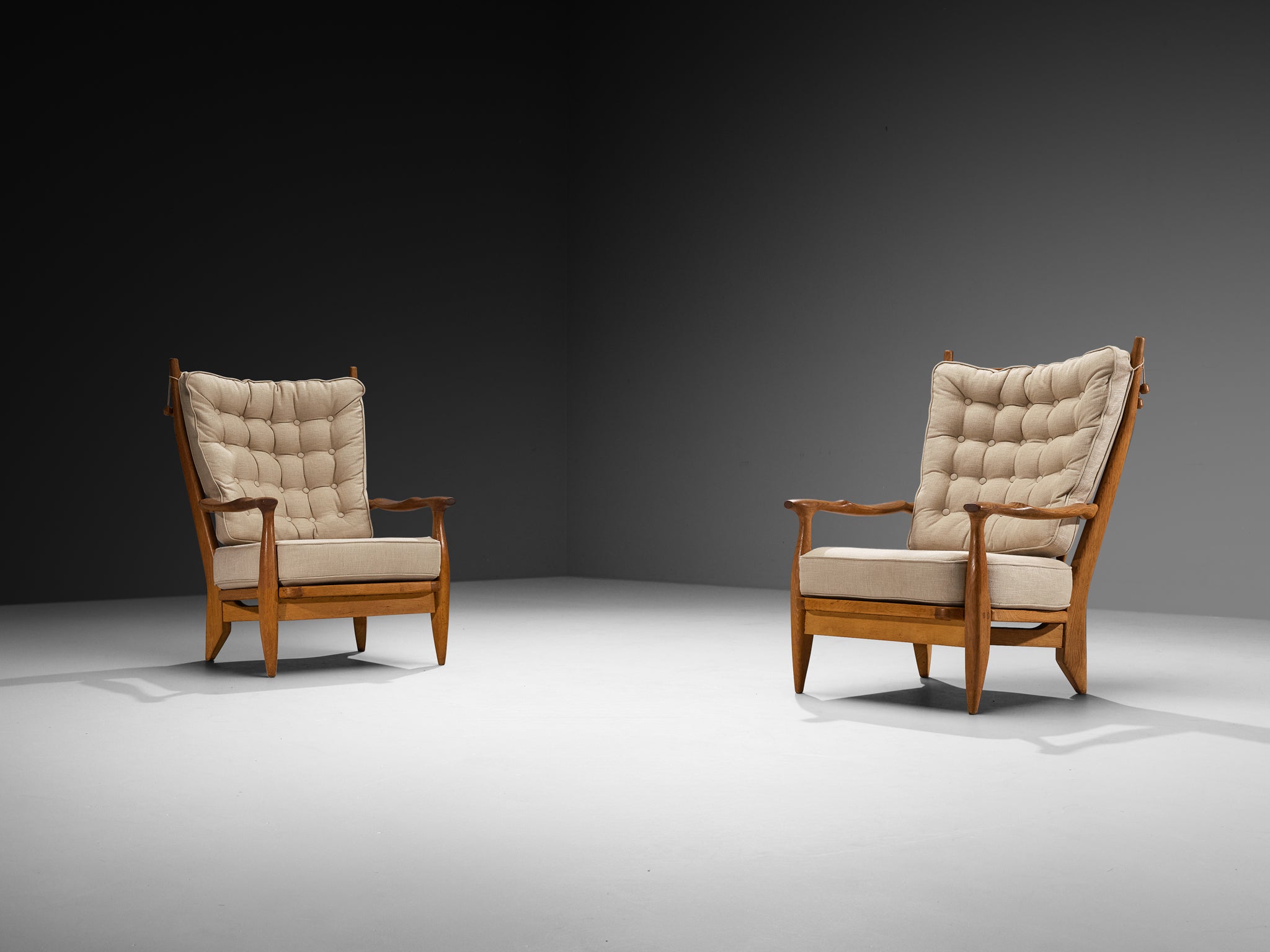 Guillerme & Chambron for Votre Maison Pair of 'Edouard' Lounge Chairs in Oak Seating Morentz