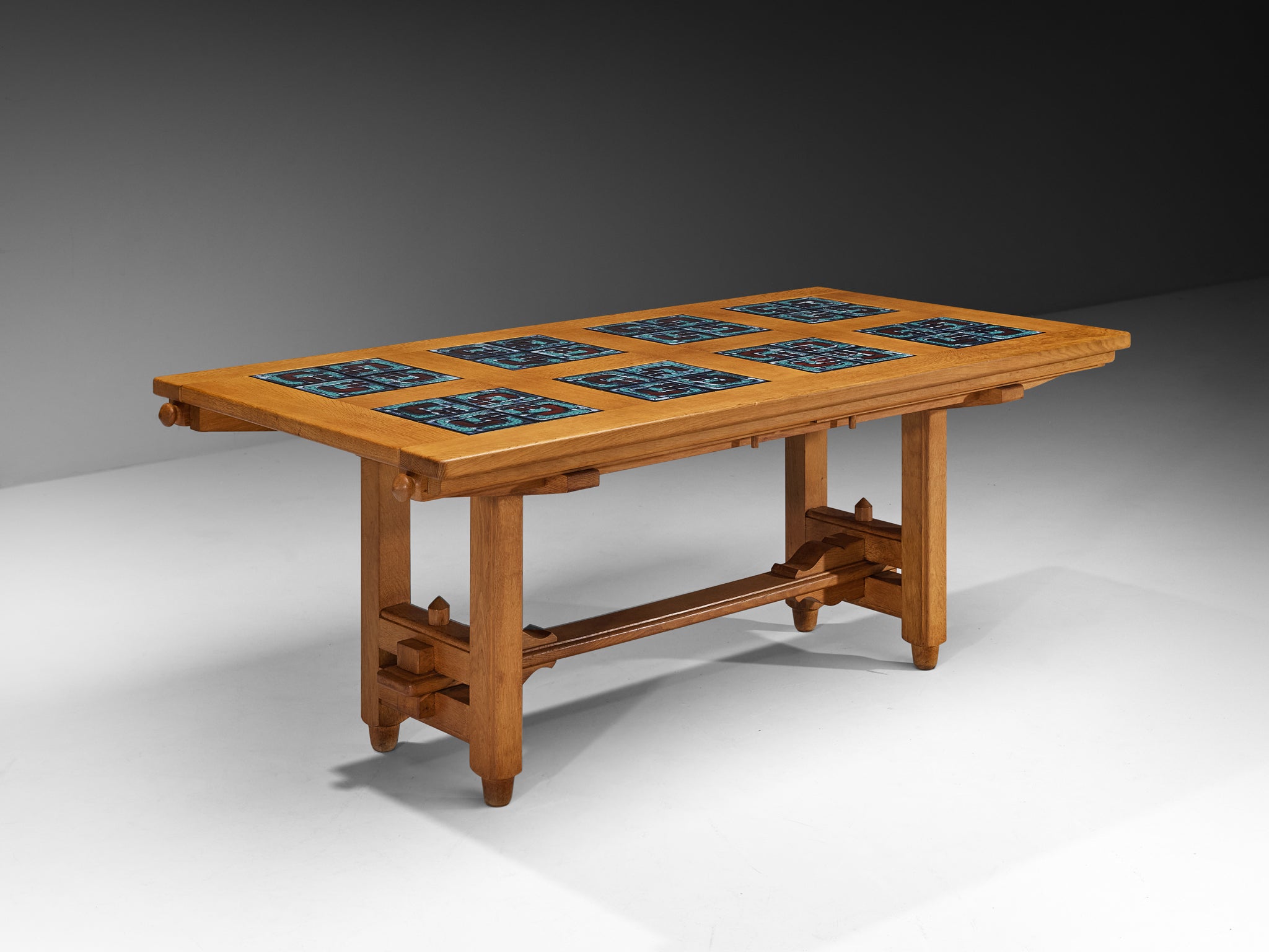 Guillerme & Chambron for Votre Maison Dining Table in Oak and Ceramic Tiles