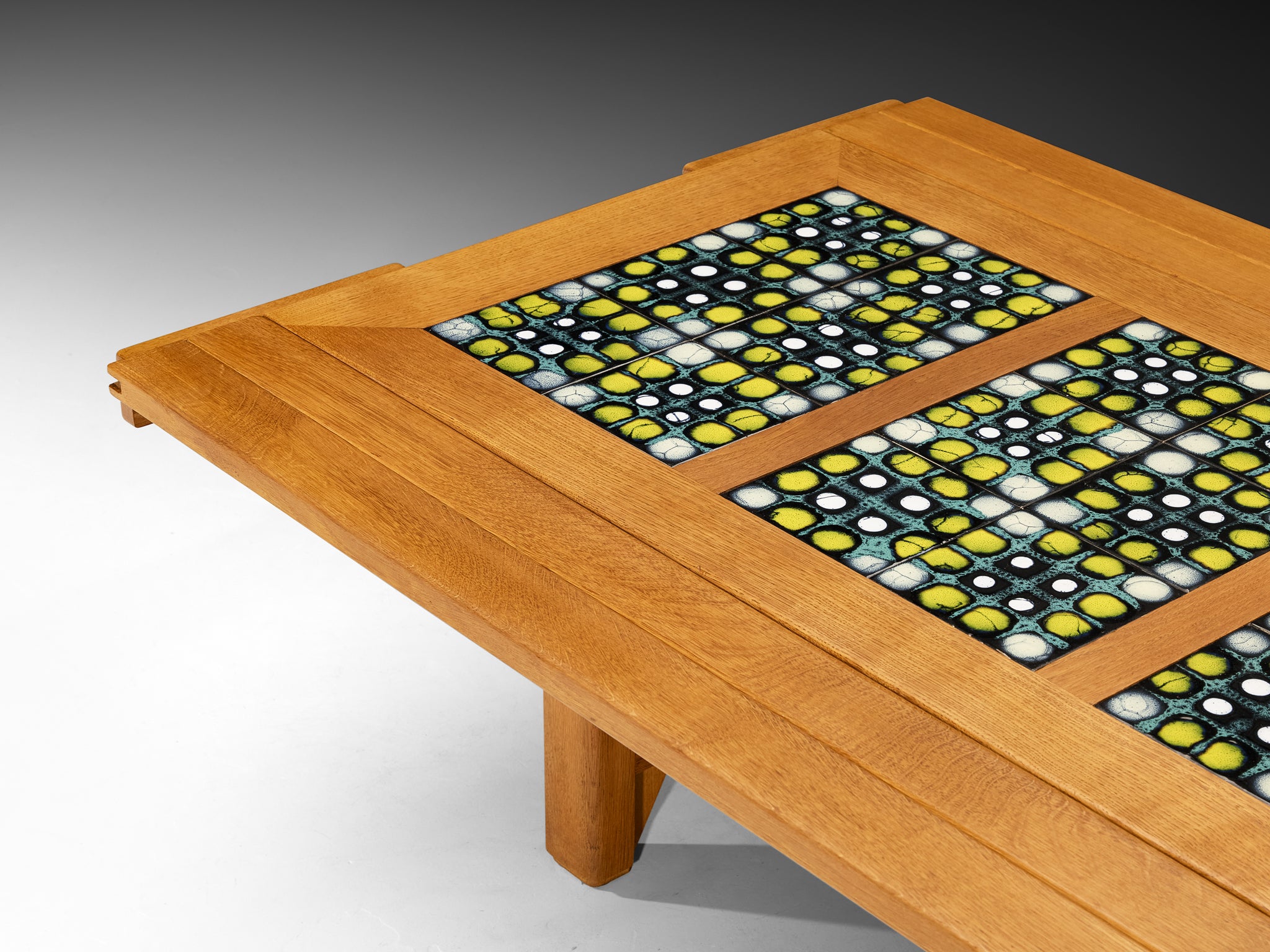 Guillerme & Chambron Rectangular Coffee Table in Oak with Ceramic Tables Morentz