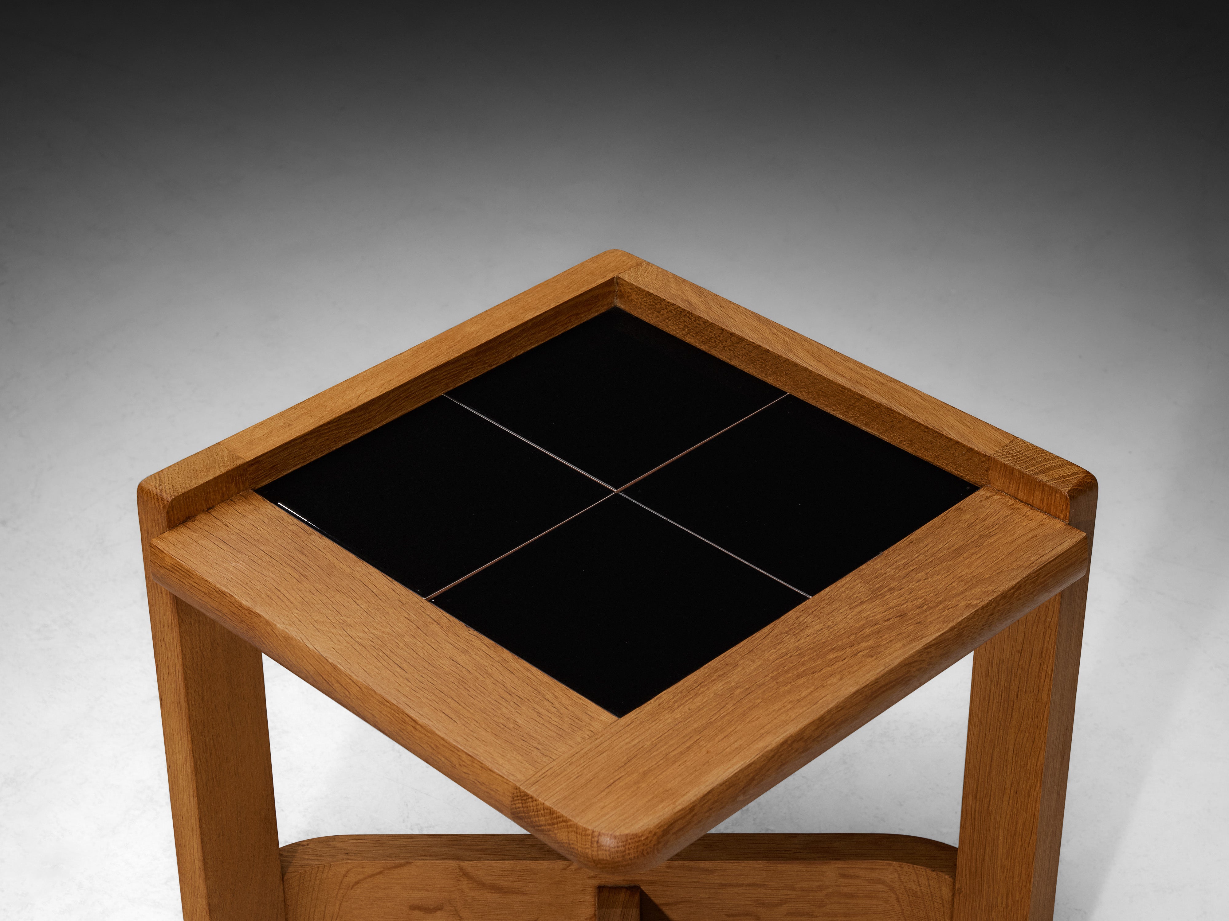 Guillerme & Chambron Pair of Side Tables in Solid Oak and Ceramic Tables Morentz