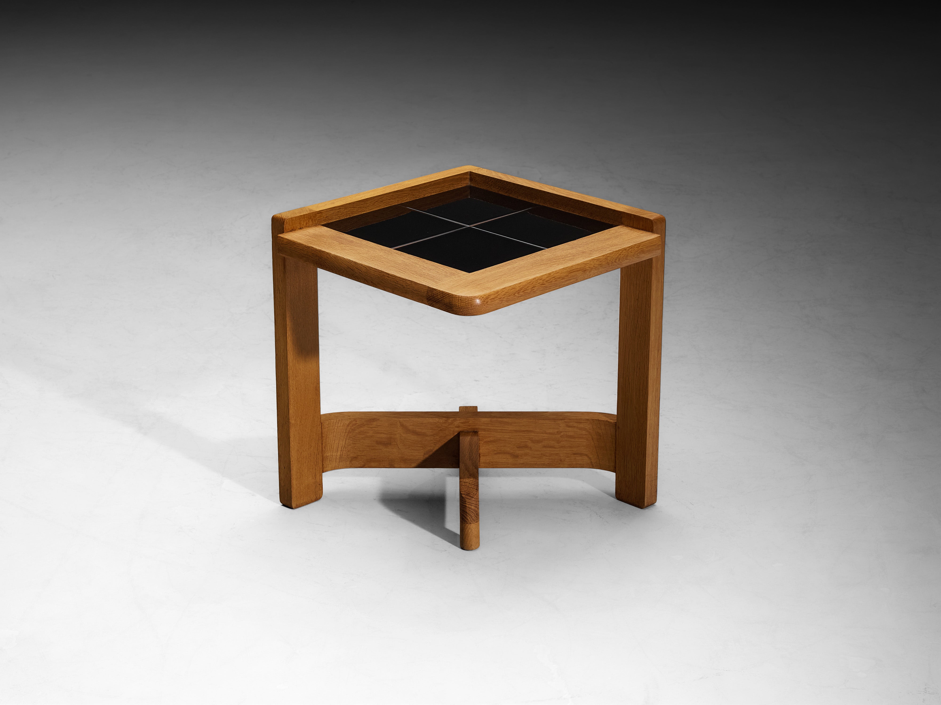 Guillerme & Chambron Pair of Side Tables in Solid Oak and Ceramic Tables Morentz