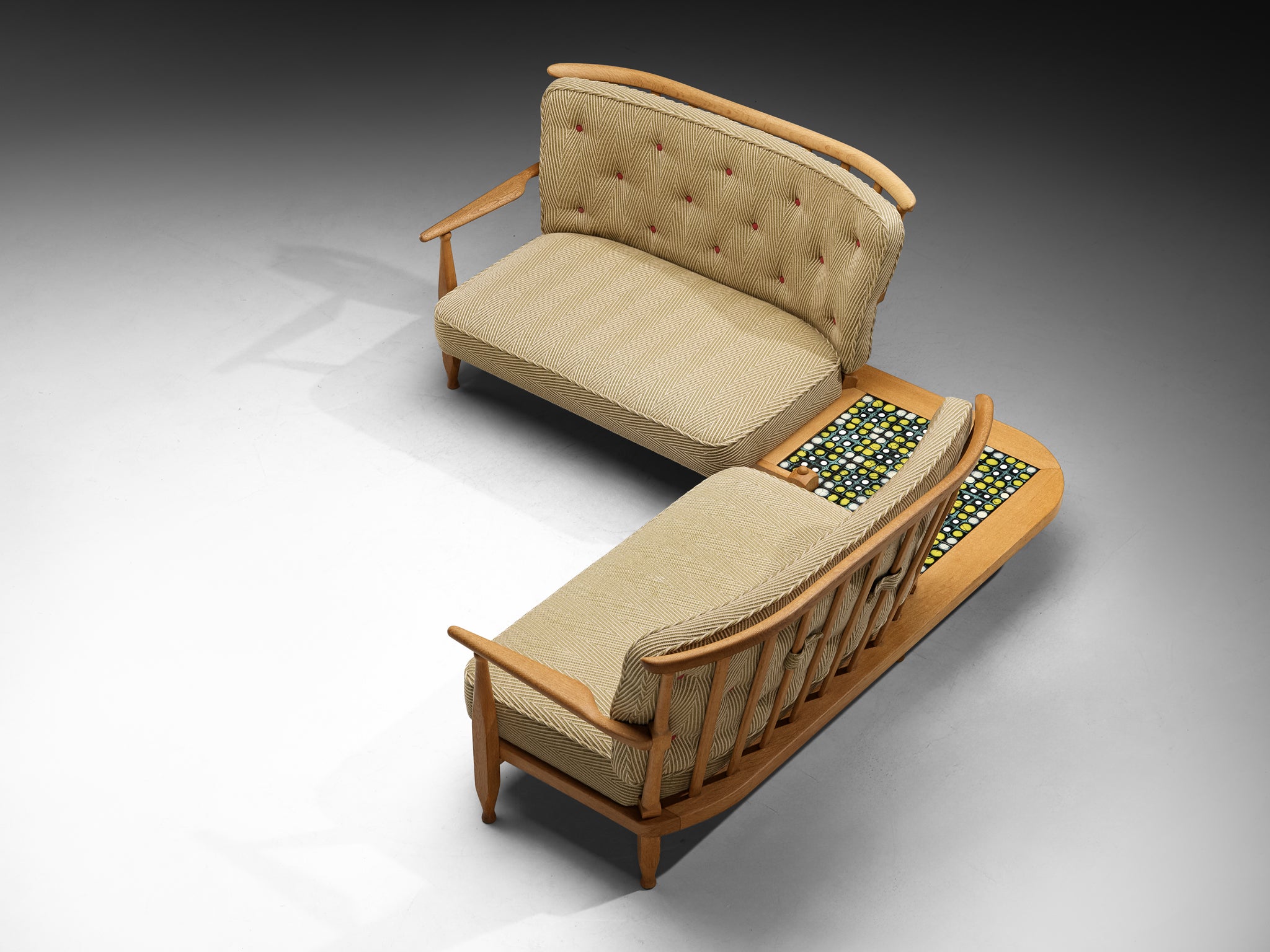 Guillerme & Chambron Curved Sofa Set with Table in Oak and Ceramic Seating Morentz