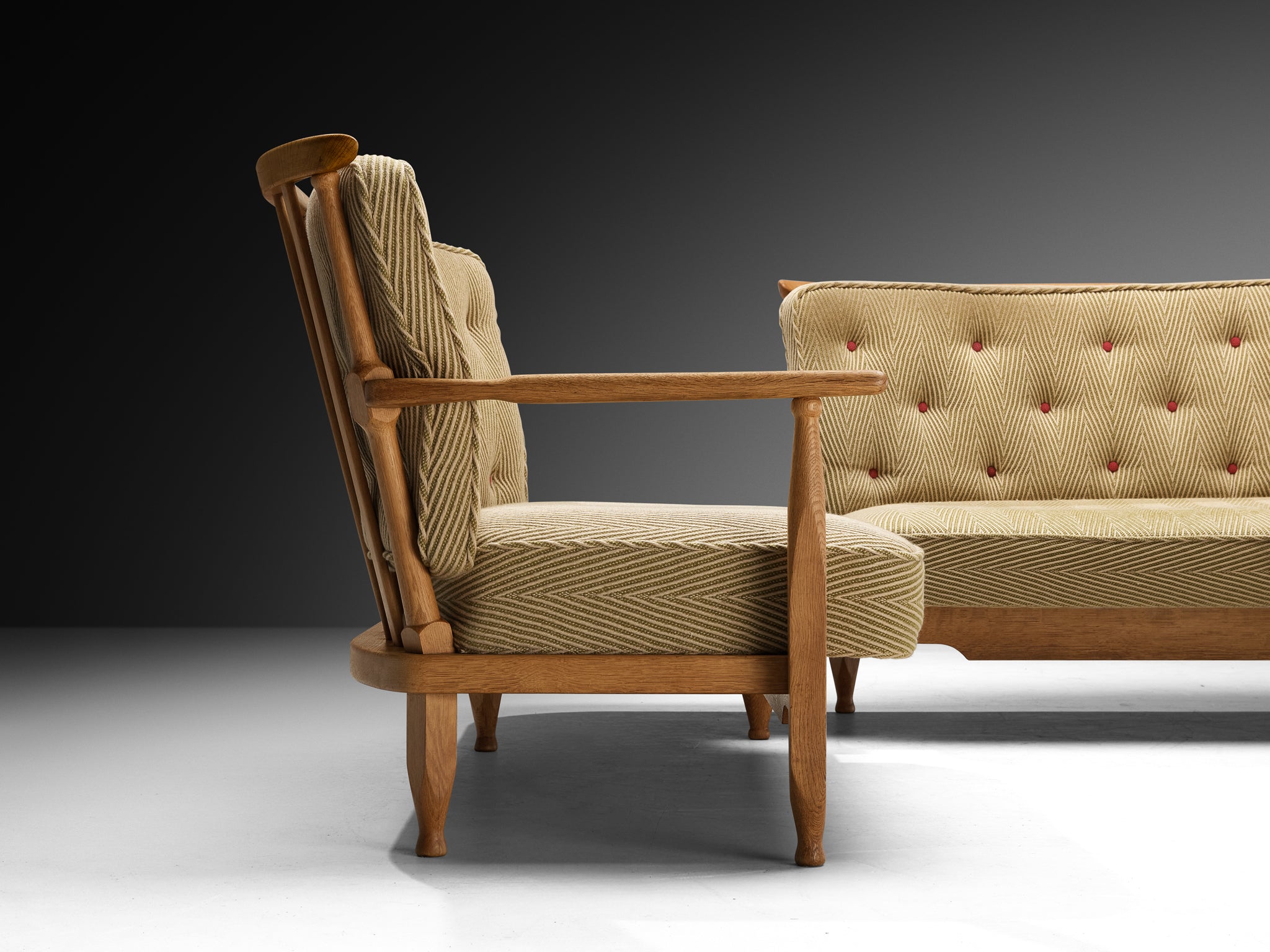 Guillerme & Chambron Curved Sofa Set with Table in Oak and Ceramic Seating Morentz