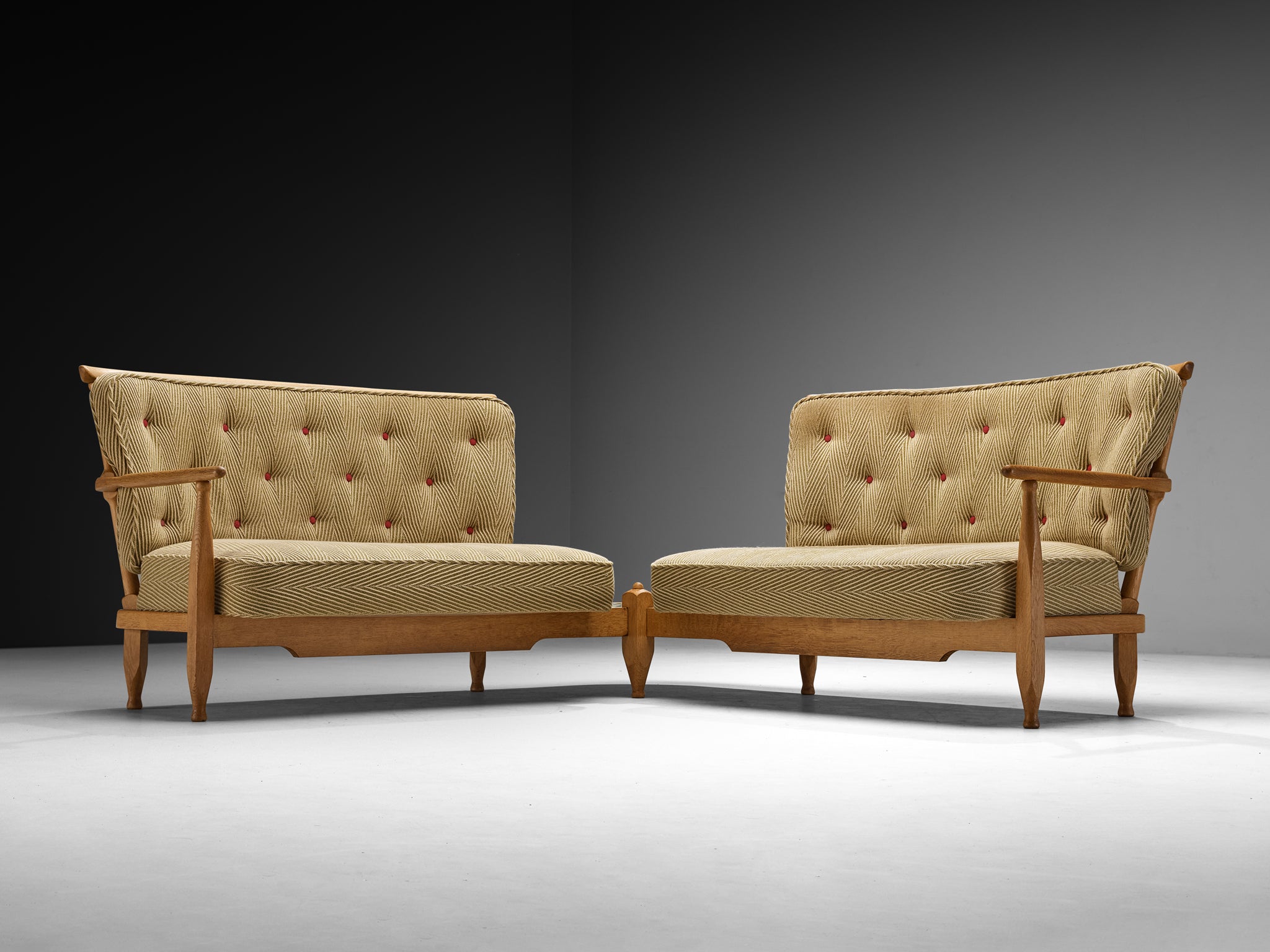 Guillerme & Chambron Curved Sofa Set with Table in Oak and Ceramic Seating Morentz