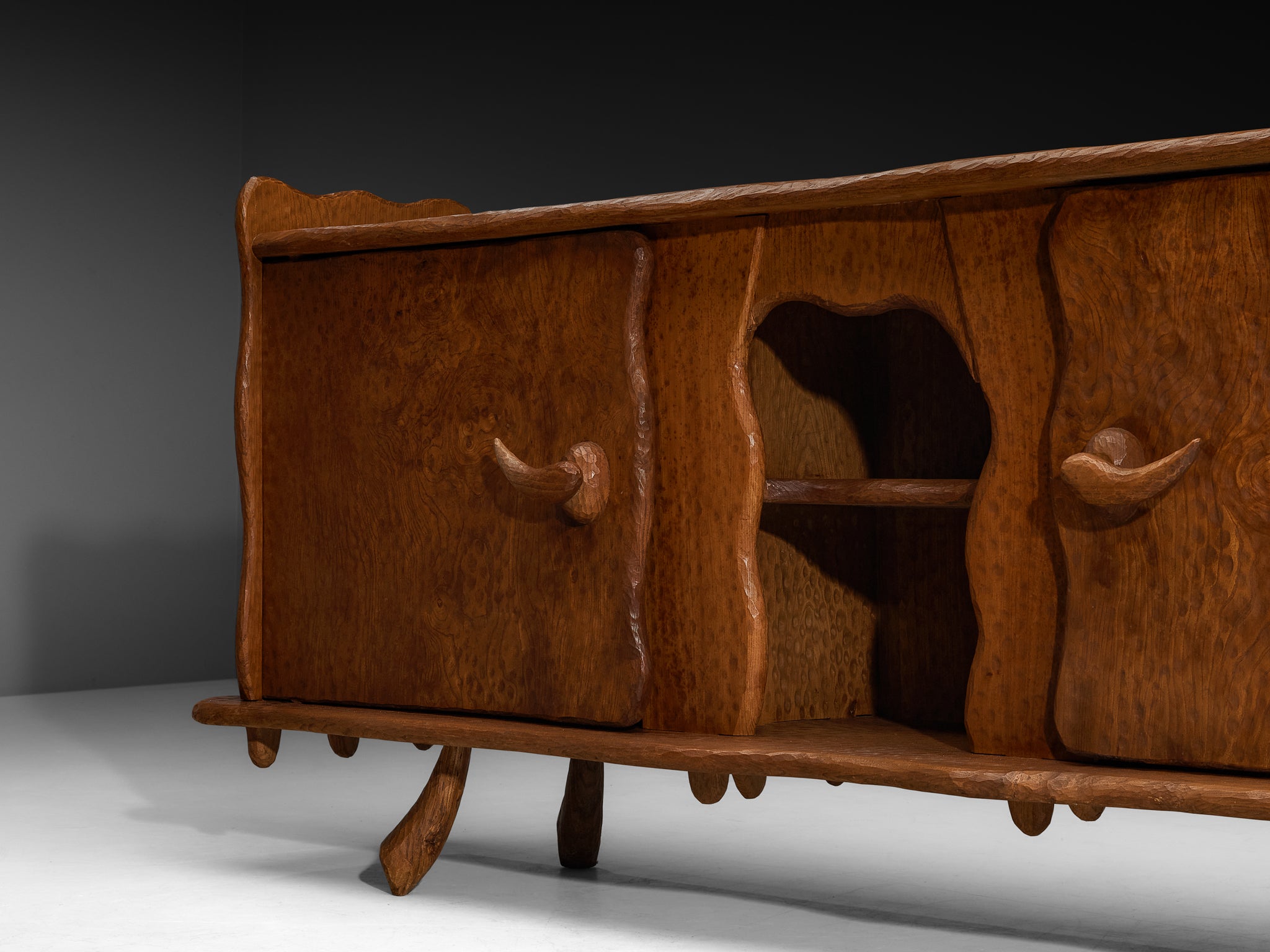 Brutalist French Sideboard in Gouge Solid Elm by Cabinetmaker Case pieces and storage cabinets Morentz