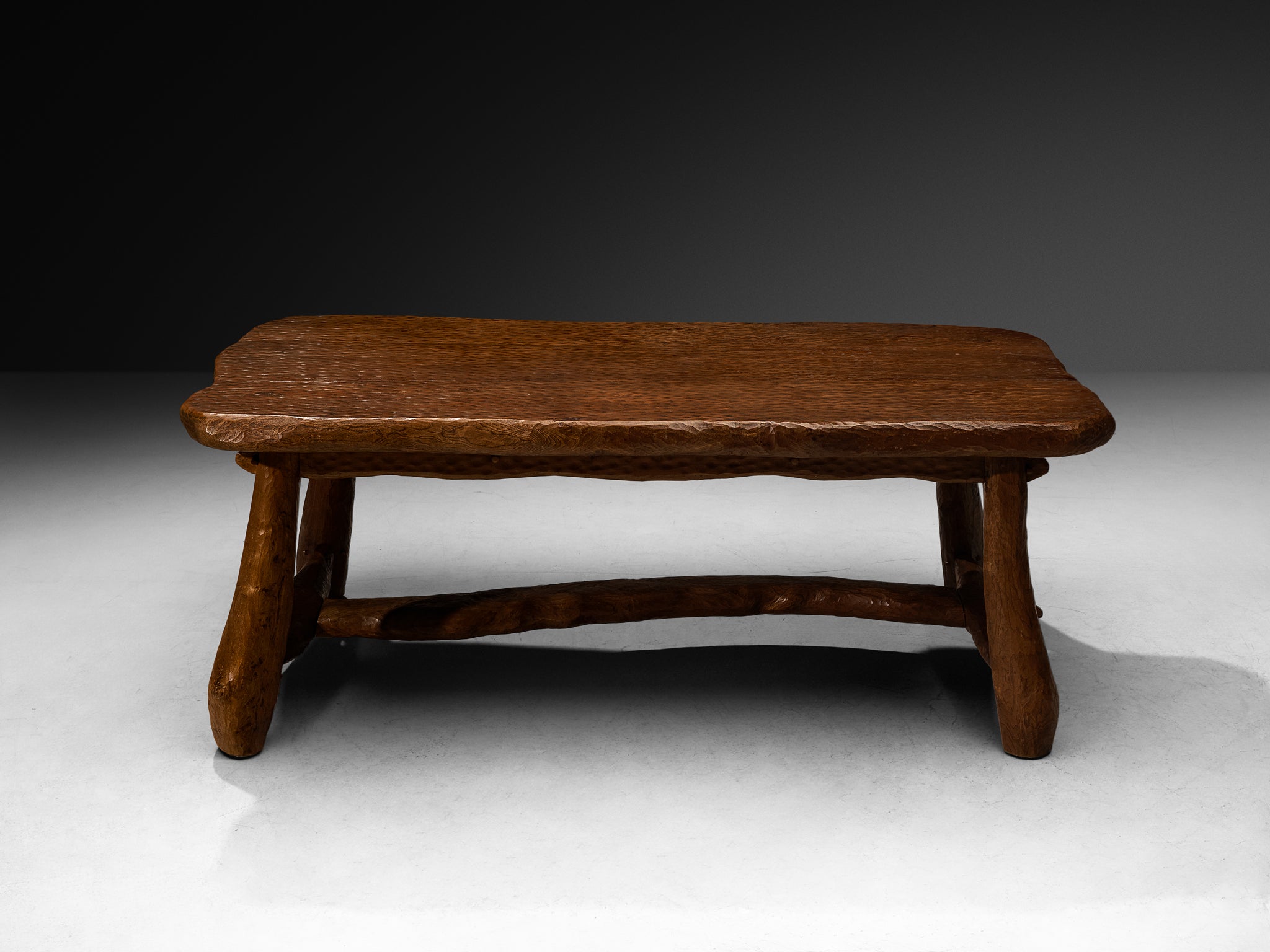 Brutalist French Dining Table in Gouge Solid Elm by Cabinetmaker Tables Morentz