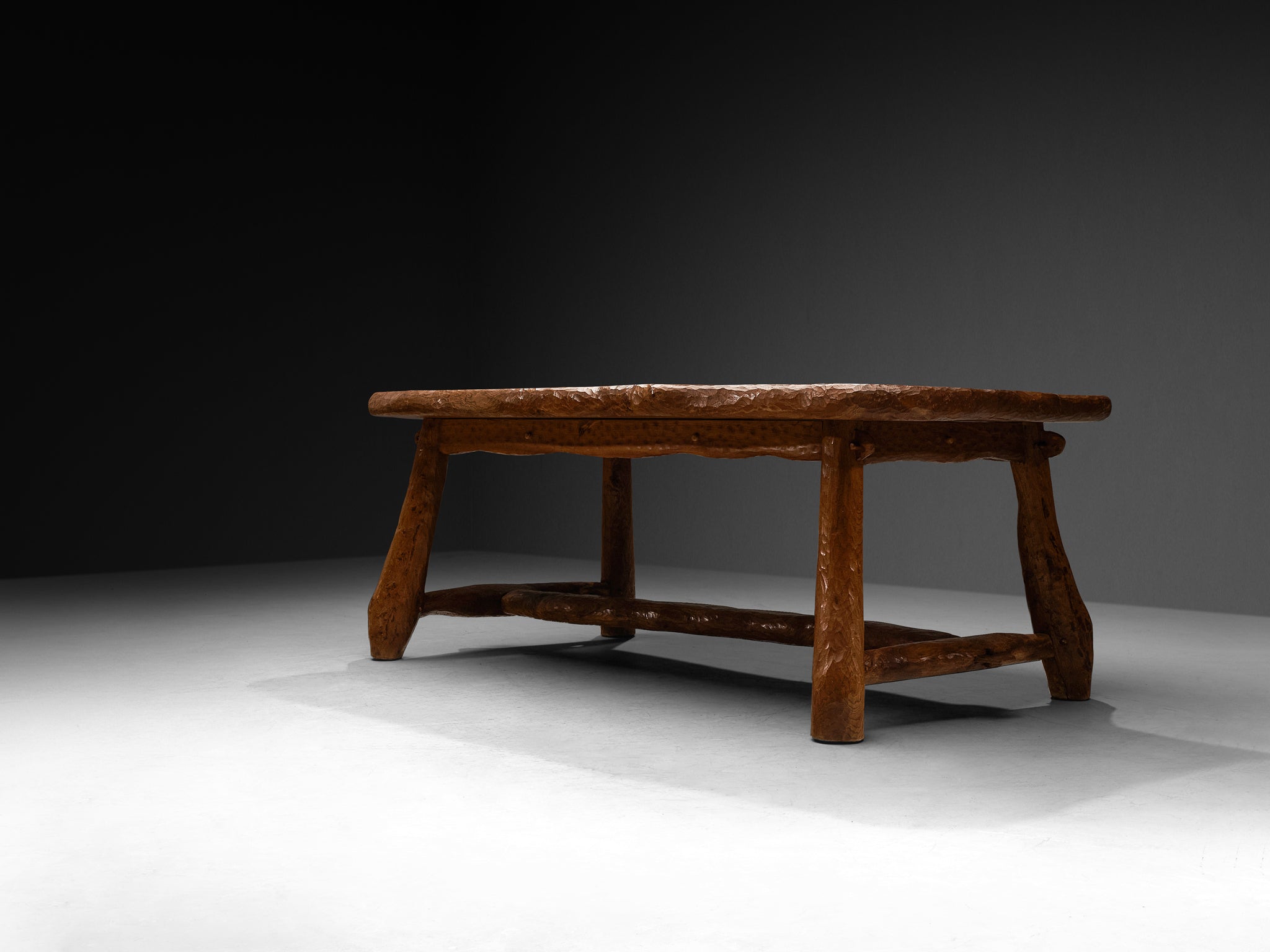 Brutalist French Dining Table in Gouge Solid Elm by Cabinetmaker Tables Morentz