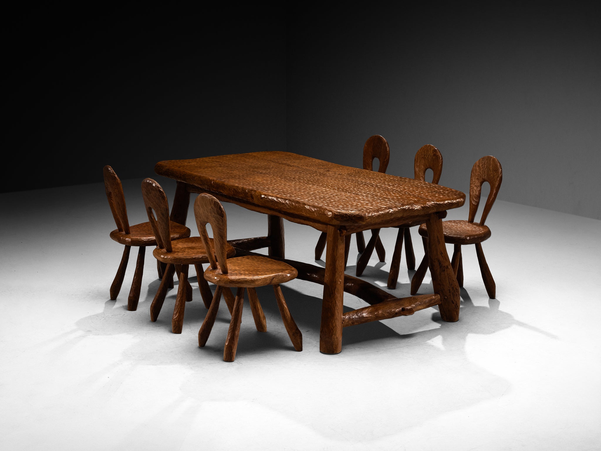 Brutalist French Dining Table in Gouge Solid Elm by Cabinetmaker Tables Morentz