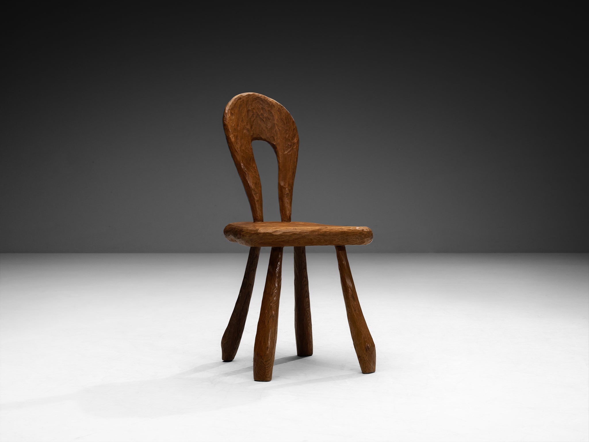Brutalist French Set of Eight Dining Chairs in Gouge Solid Elm by Cabinetmaker Seating Morentz