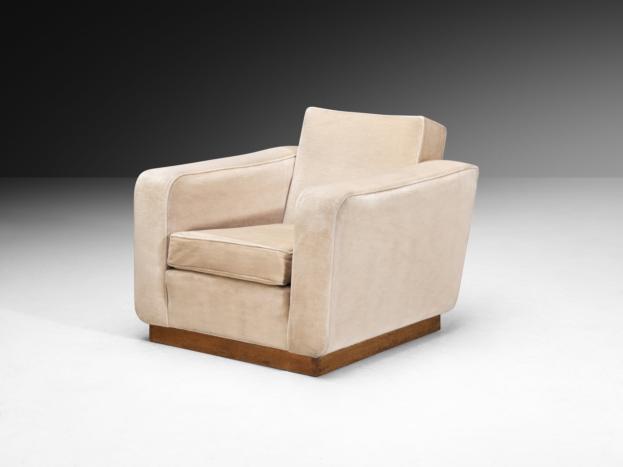 Pair of 1930s Art Deco Lounge Chairs in Beige-Sand Velvet