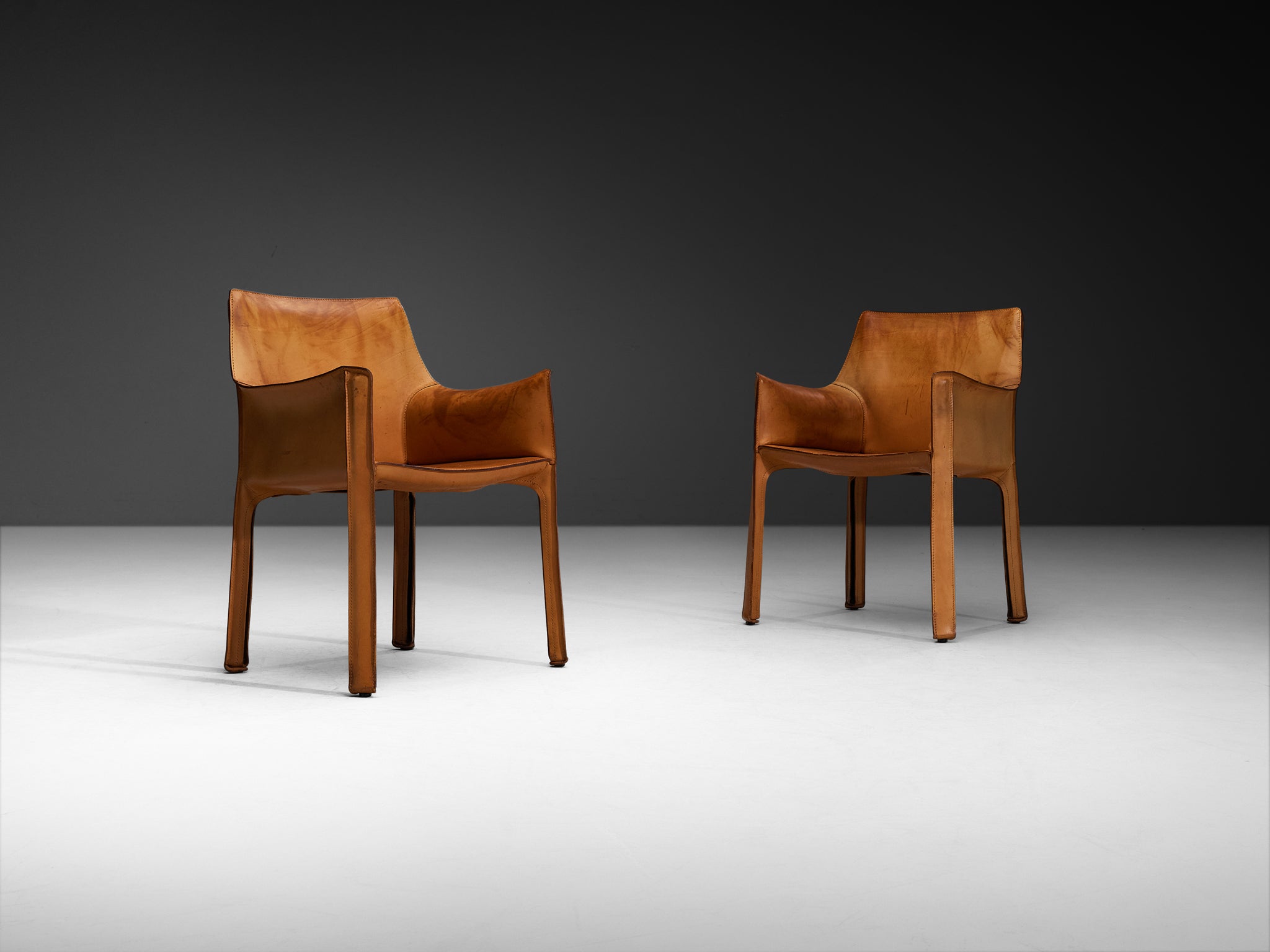 Mario Bellini Set of Four 'CAB 413' Dining Chairs in Patinated Cognac