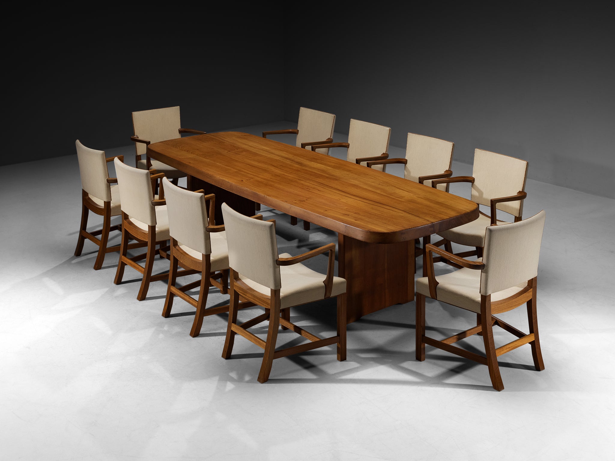 Pierre Chapo Large 'T20B' Dining Table with Set of Ten Kaare Klint Dining Chairs Tables Morentz