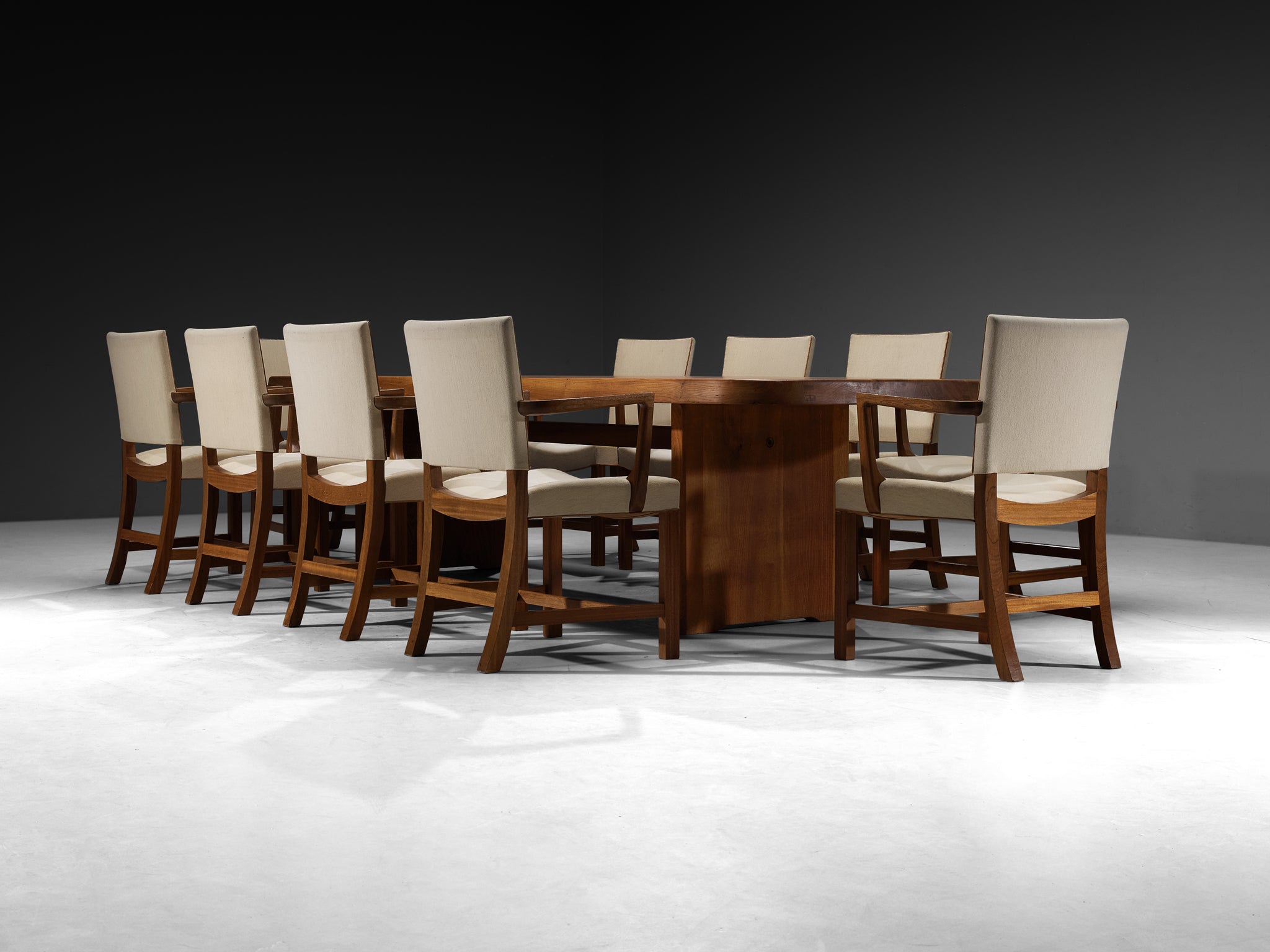 Pierre Chapo Large 'T20B' Dining Table with Set of Ten Kaare Klint Dining Chairs Tables Morentz