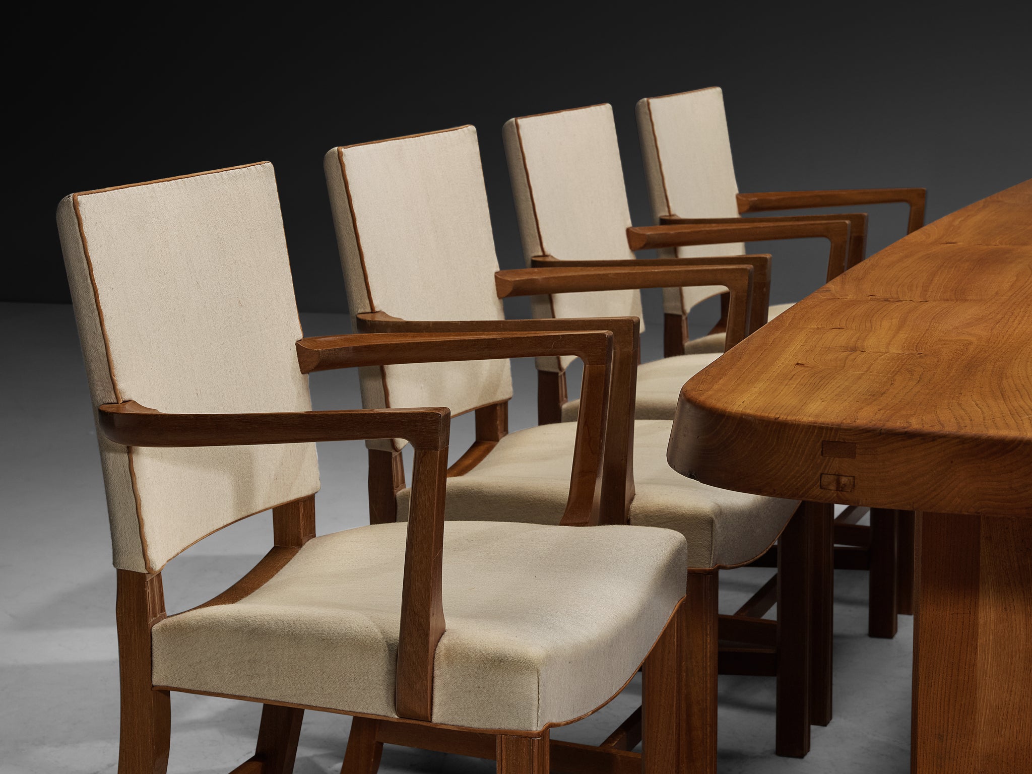Pierre Chapo Large 'T20B' Dining Table with Set of Ten Kaare Klint Dining Chairs Tables Morentz