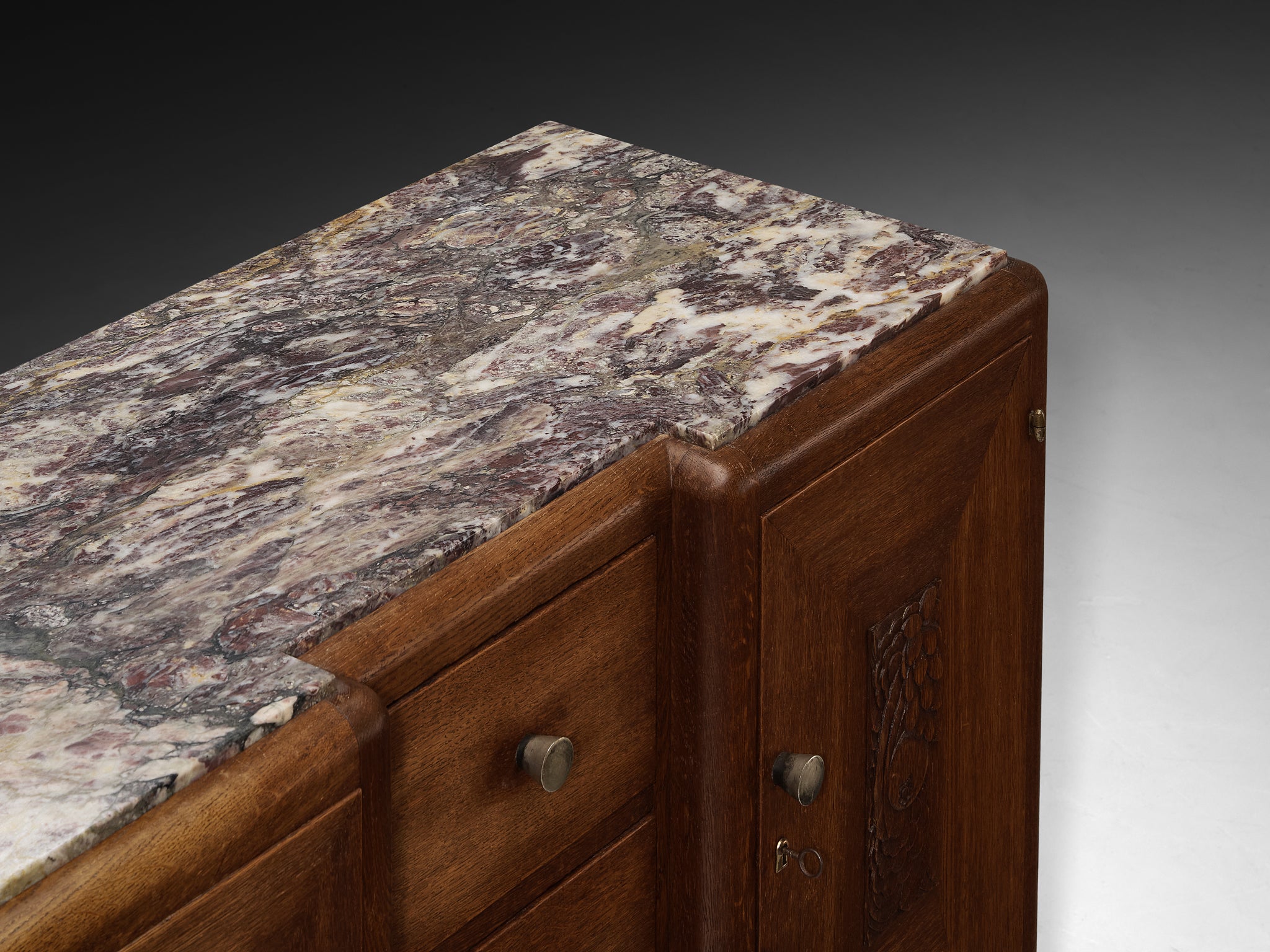 Art Deco Sideboard in Oak with Breccia Marble Top Case pieces and storage cabinets Morentz