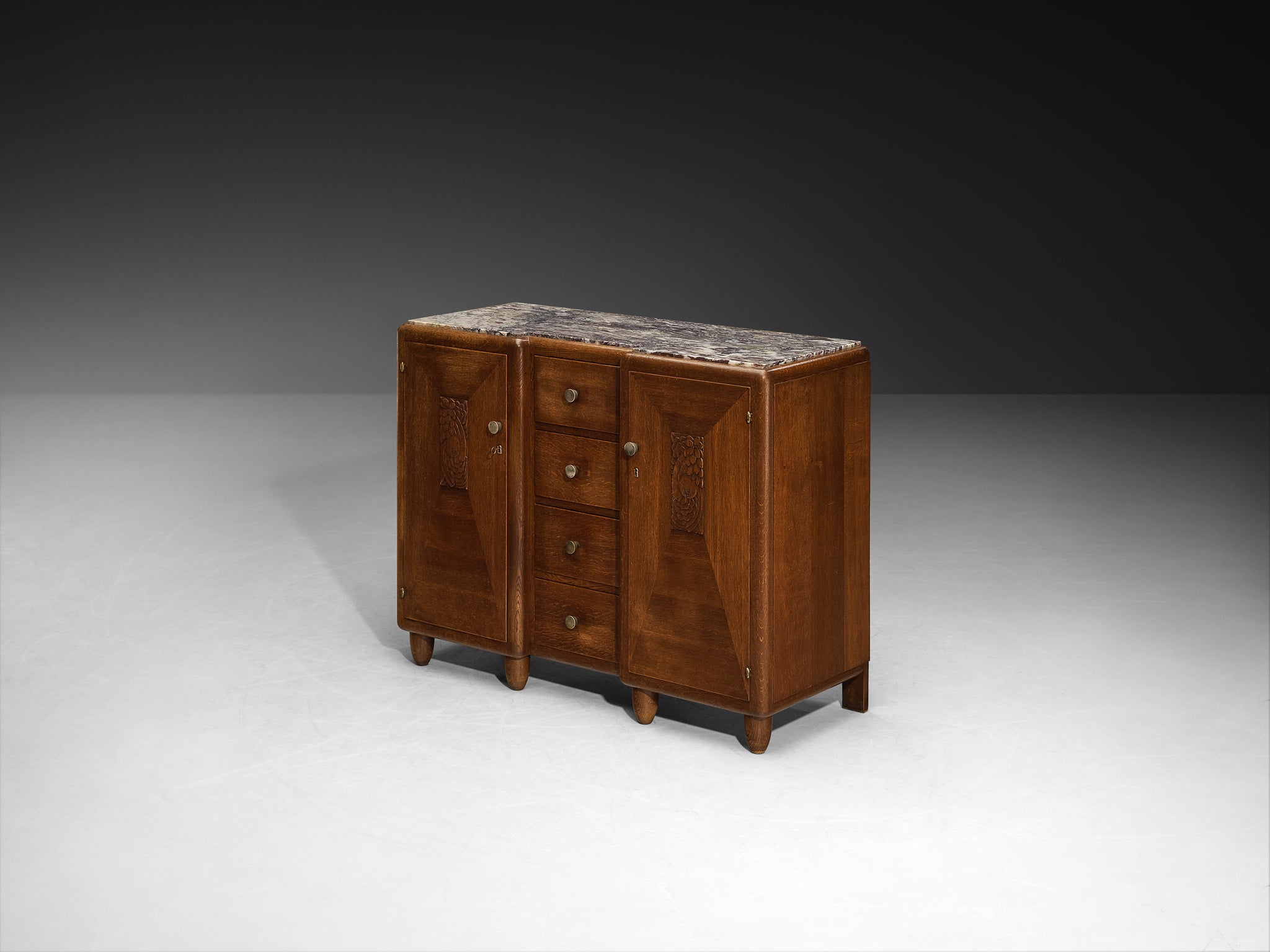 Art Deco Sideboard in Oak with Breccia Marble Top Case pieces and storage cabinets Morentz