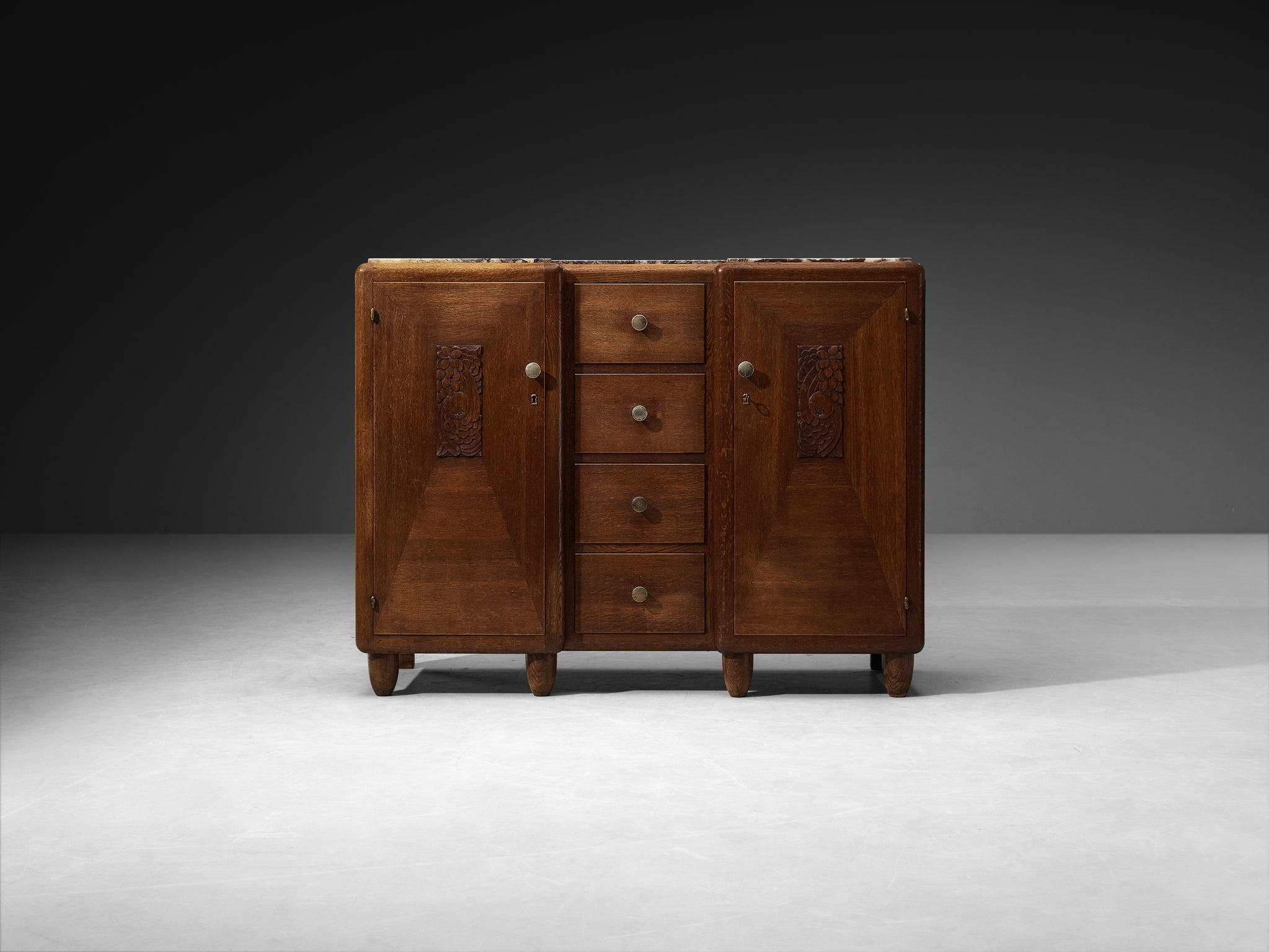 Art Deco Sideboard in Oak with Breccia Marble Top Case pieces and storage cabinets Morentz