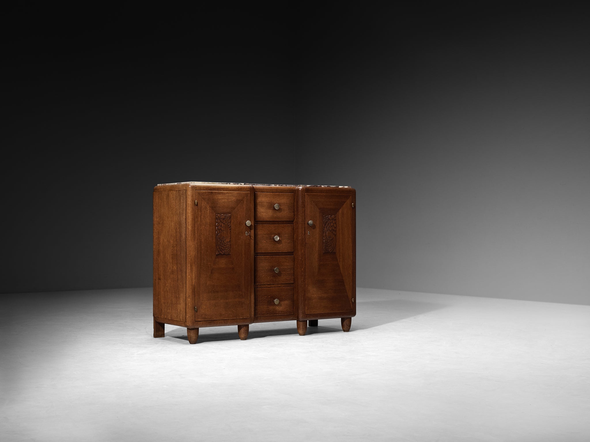 Art Deco Sideboard in Oak with Breccia Marble Top Case pieces and storage cabinets Morentz