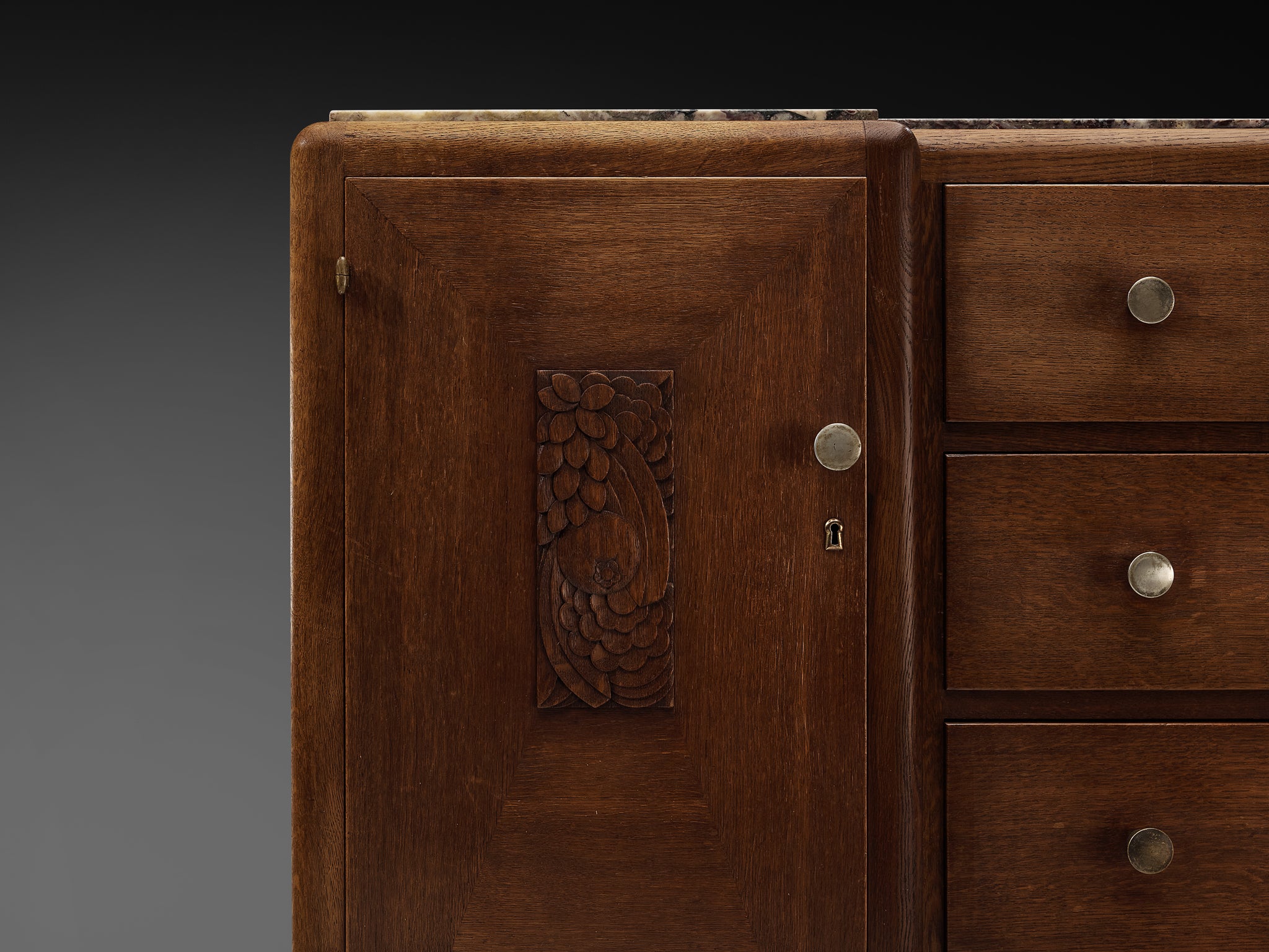 Art Deco Sideboard in Oak with Breccia Marble Top Case pieces and storage cabinets Morentz
