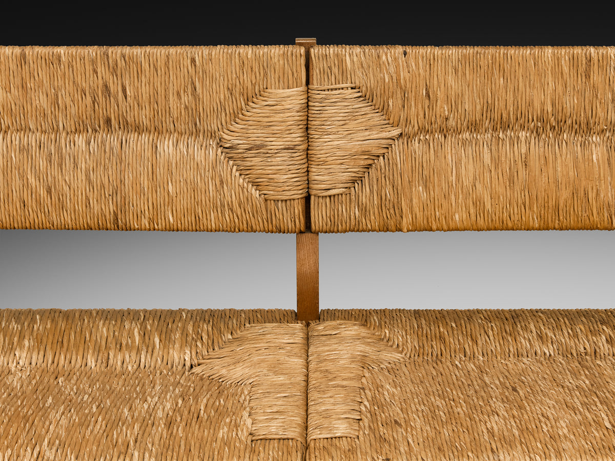 Mid-Century Long Bench in Oak and Straw Seating Morentz