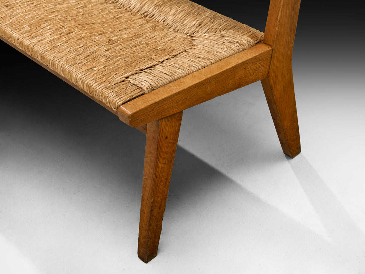 Mid-Century Long Bench in Oak and Straw Seating Morentz