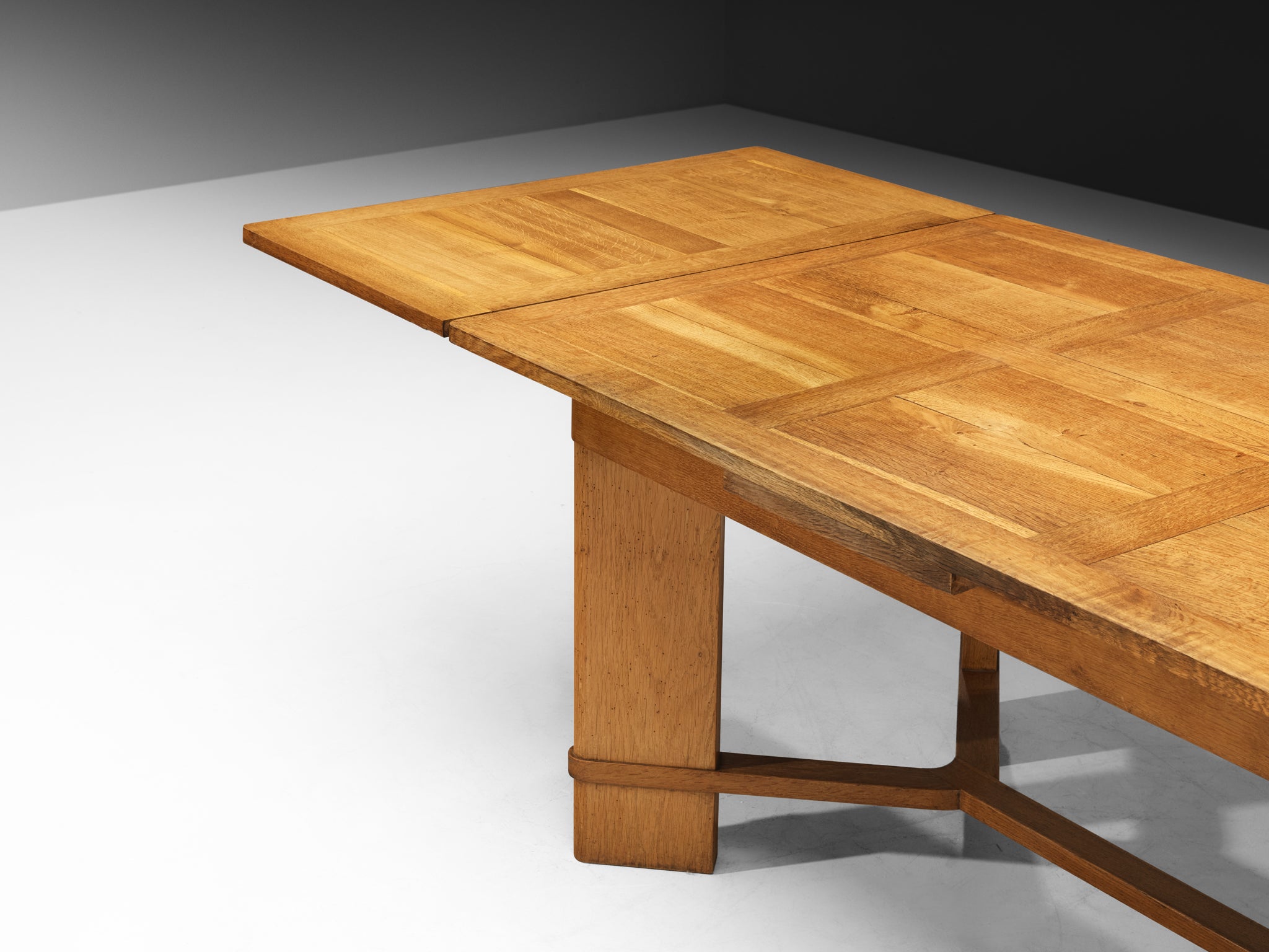 Mid-Century French Extendable Parquetry Dining Table in Oak Tables Morentz