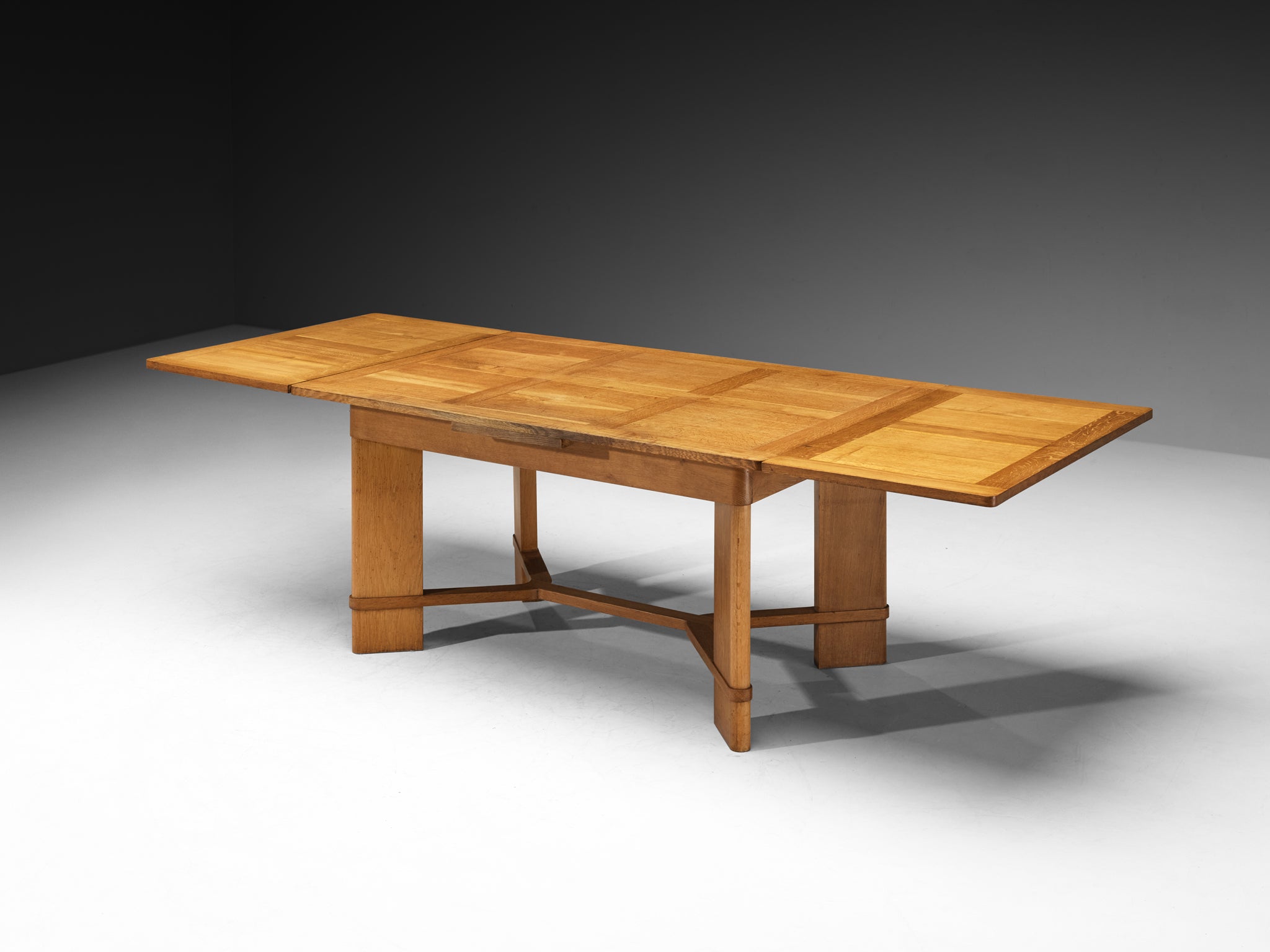 Mid-Century French Extendable Parquetry Dining Table in Oak Tables Morentz