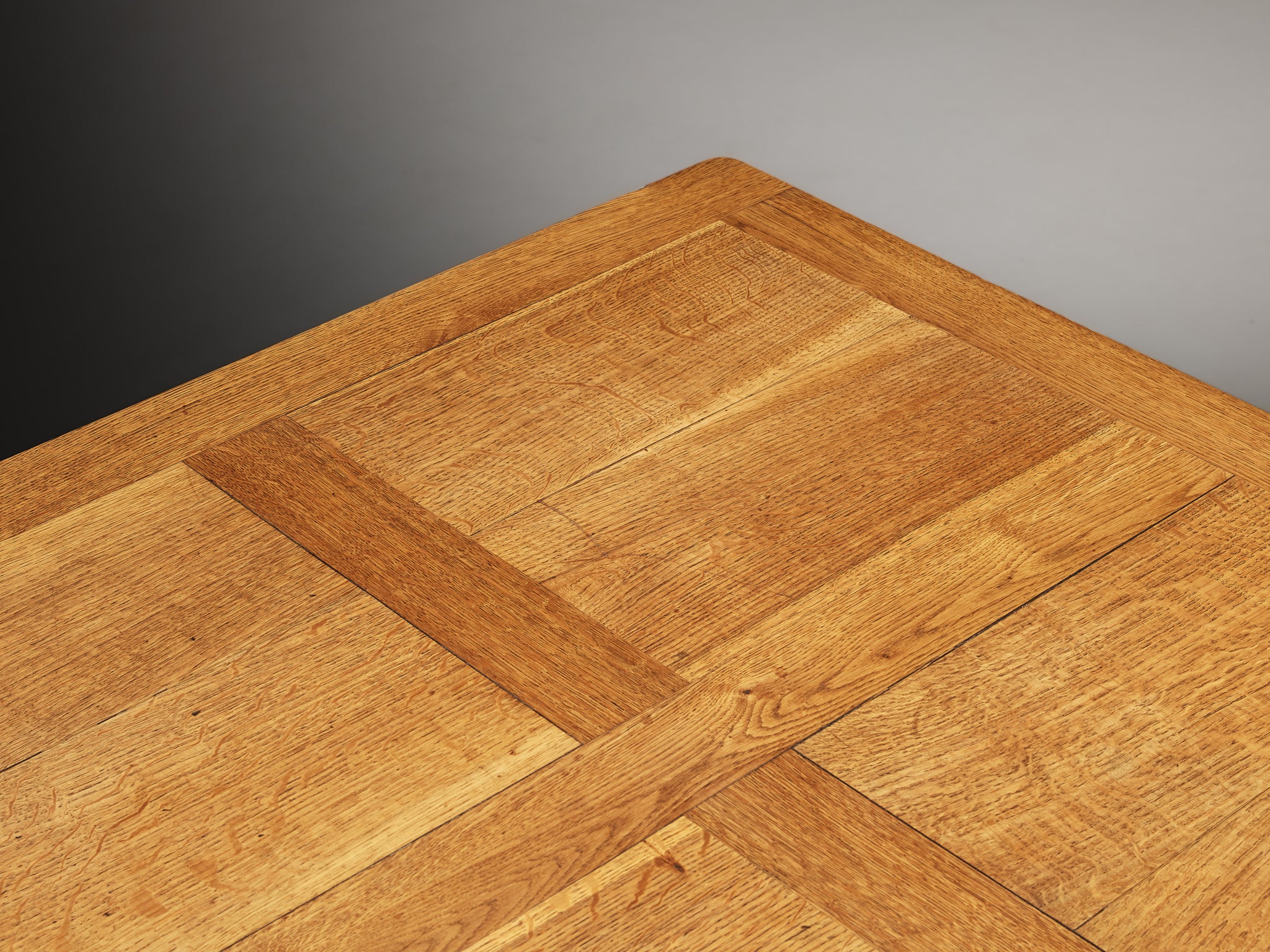 Mid-Century French Extendable Parquetry Dining Table in Oak Tables Morentz