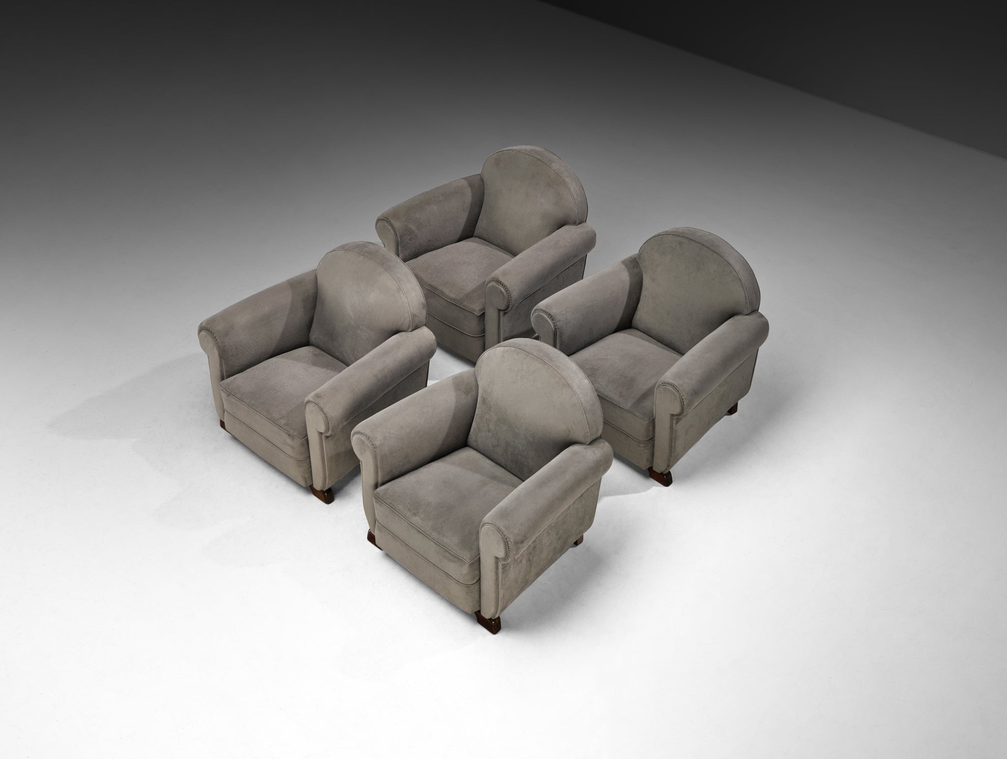 Set of Bulky Mid-Century Lounge Chairs in Grey Alcantara Seating Morentz