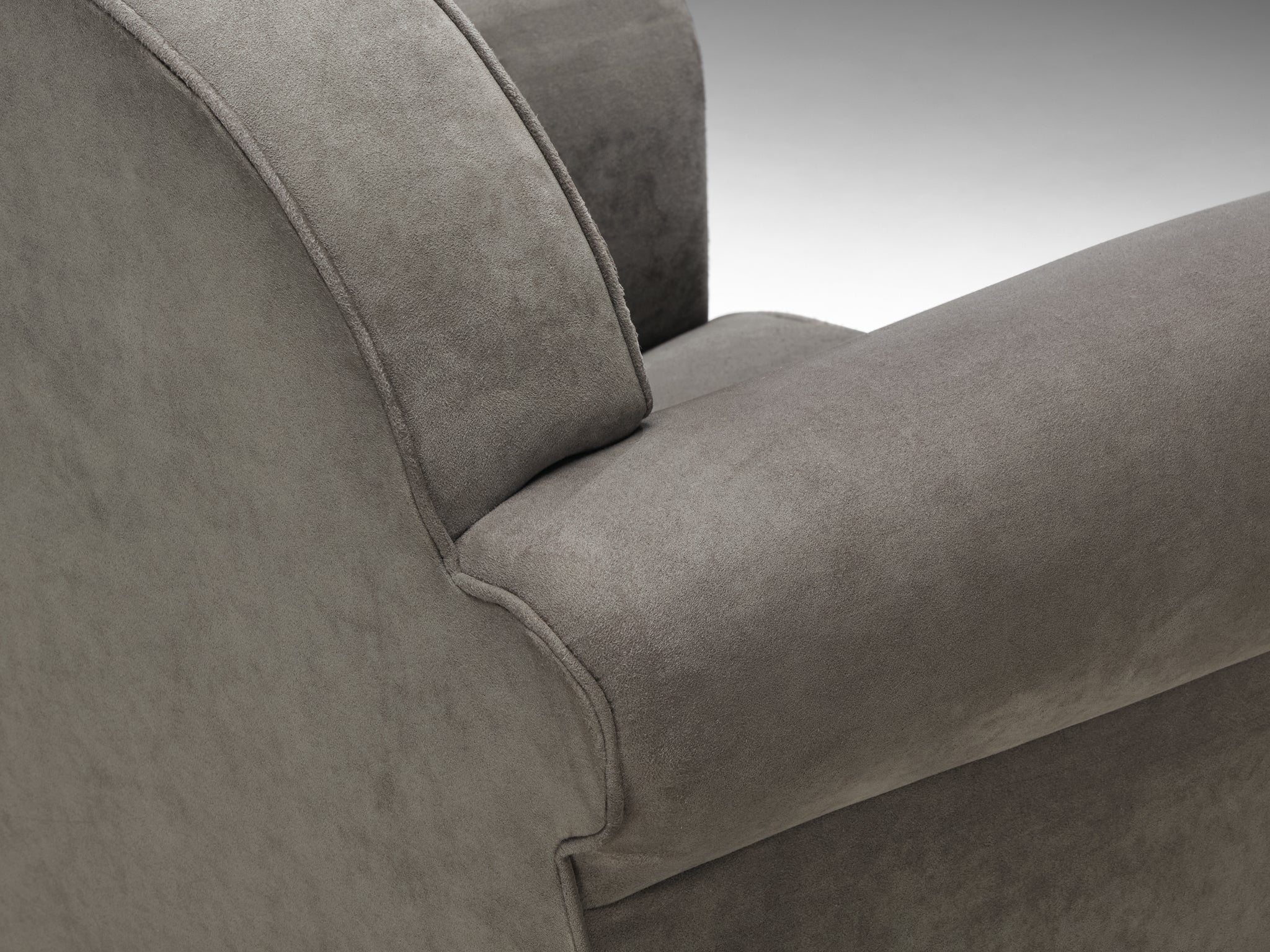 Pair of Bulky Mid-Century Lounge Chairs in Grey Alcantara Seating Morentz