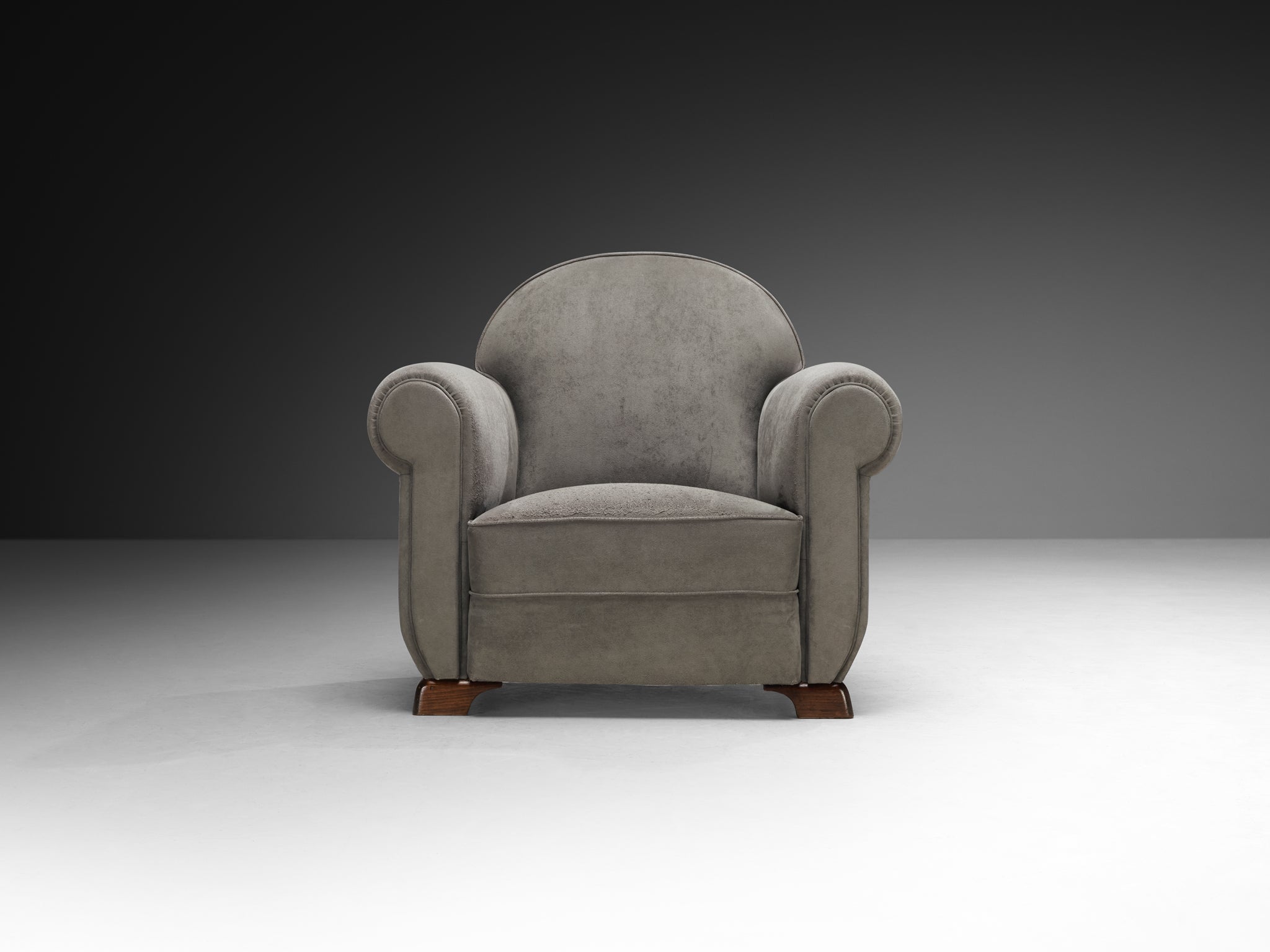 Pair of Bulky Mid-Century Lounge Chairs in Grey Alcantara Seating Morentz