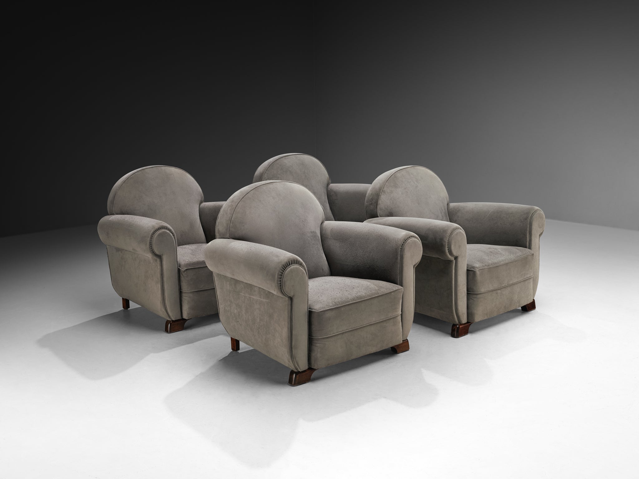 Set of Bulky Mid-Century Lounge Chairs in Grey Alcantara Seating Morentz